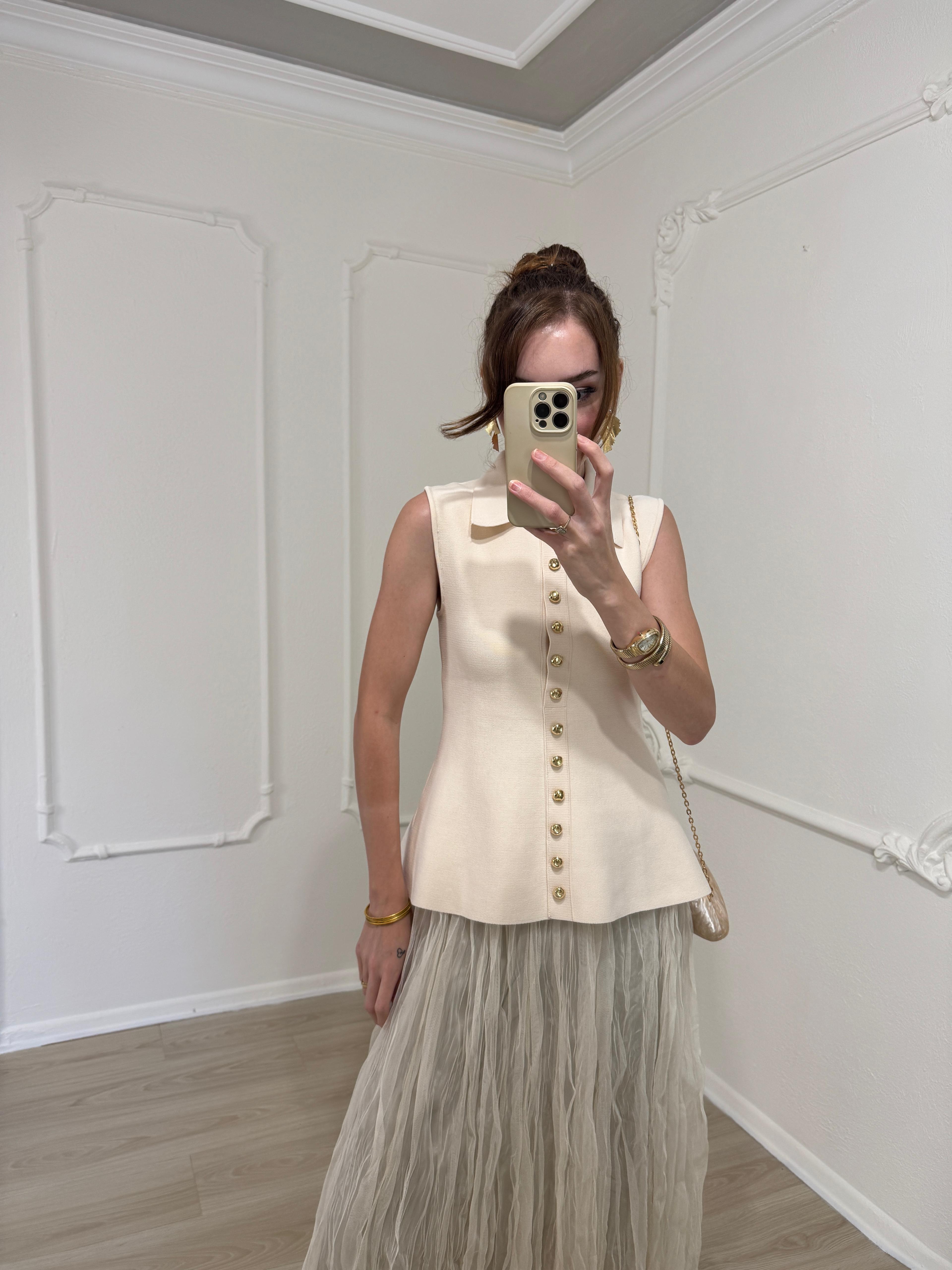 KIRIŞIK TÜL İÇ ASTARLI MAXİ ETEK EKRU