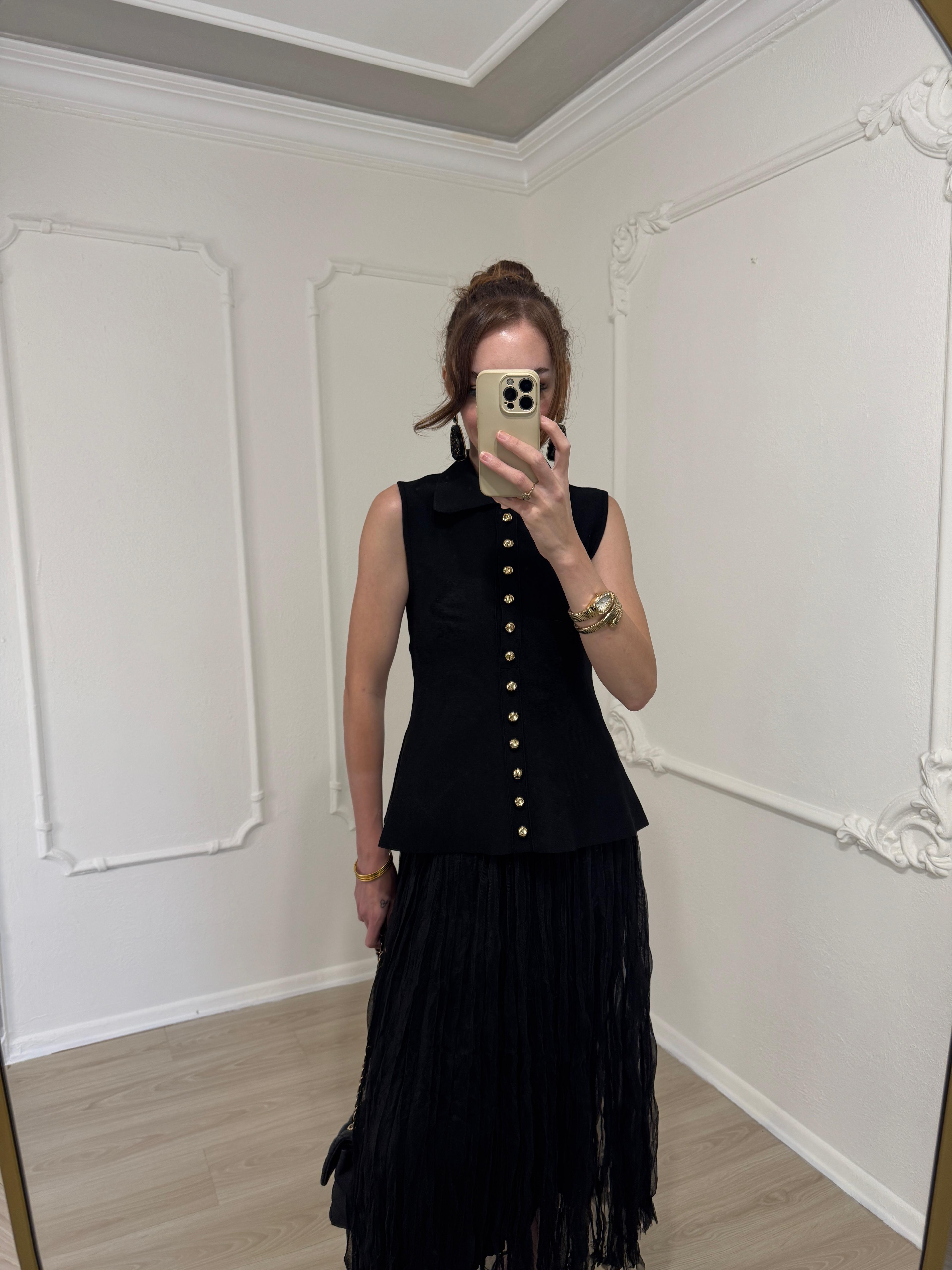 ÇELİK ÖRME GOLD DÜĞME DETAYLI TRİKO STANDART BEDEN  - SİYAH