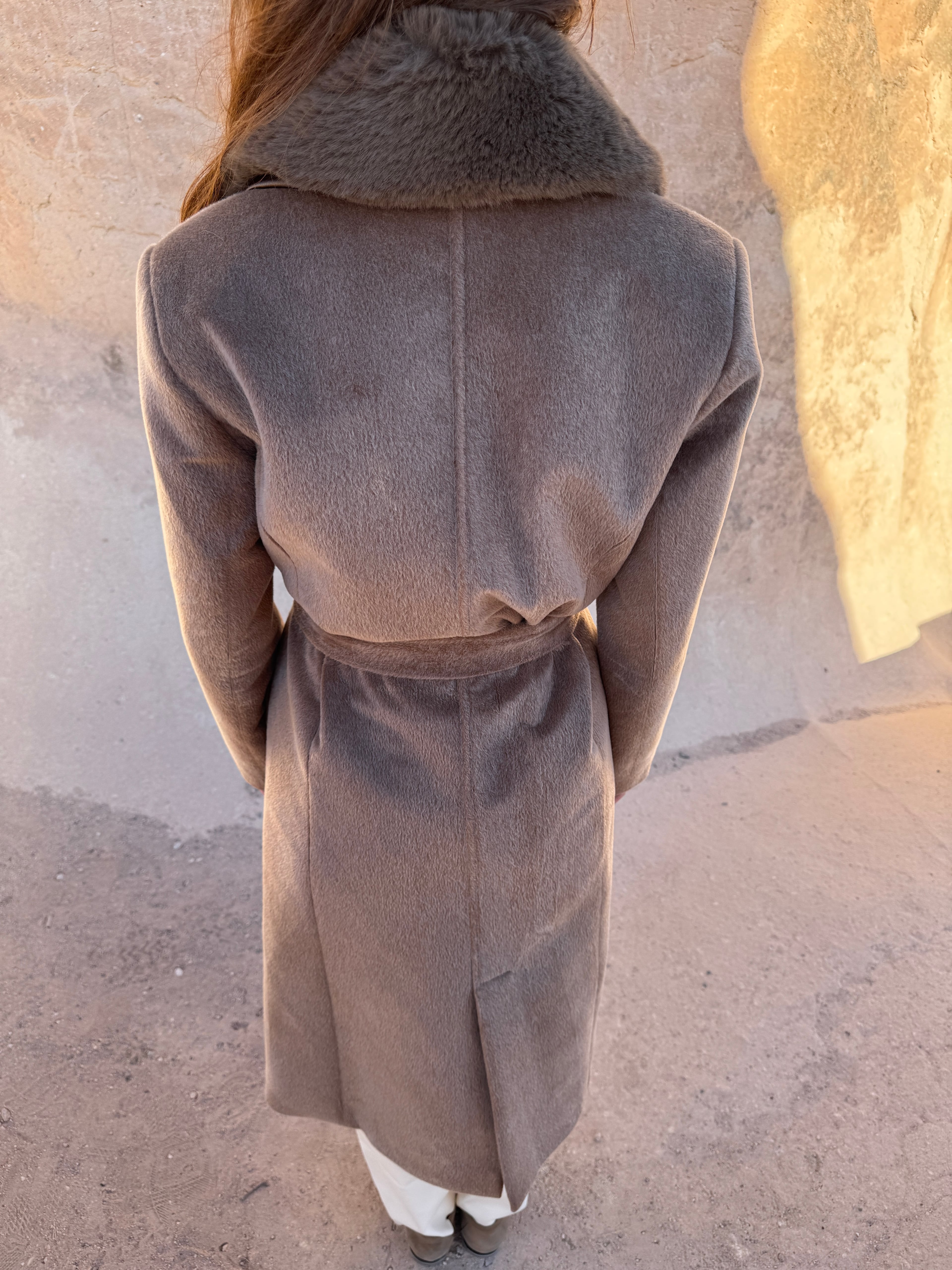 FOX KÜRK YAKA PREMİUM KABAN - VİZON 