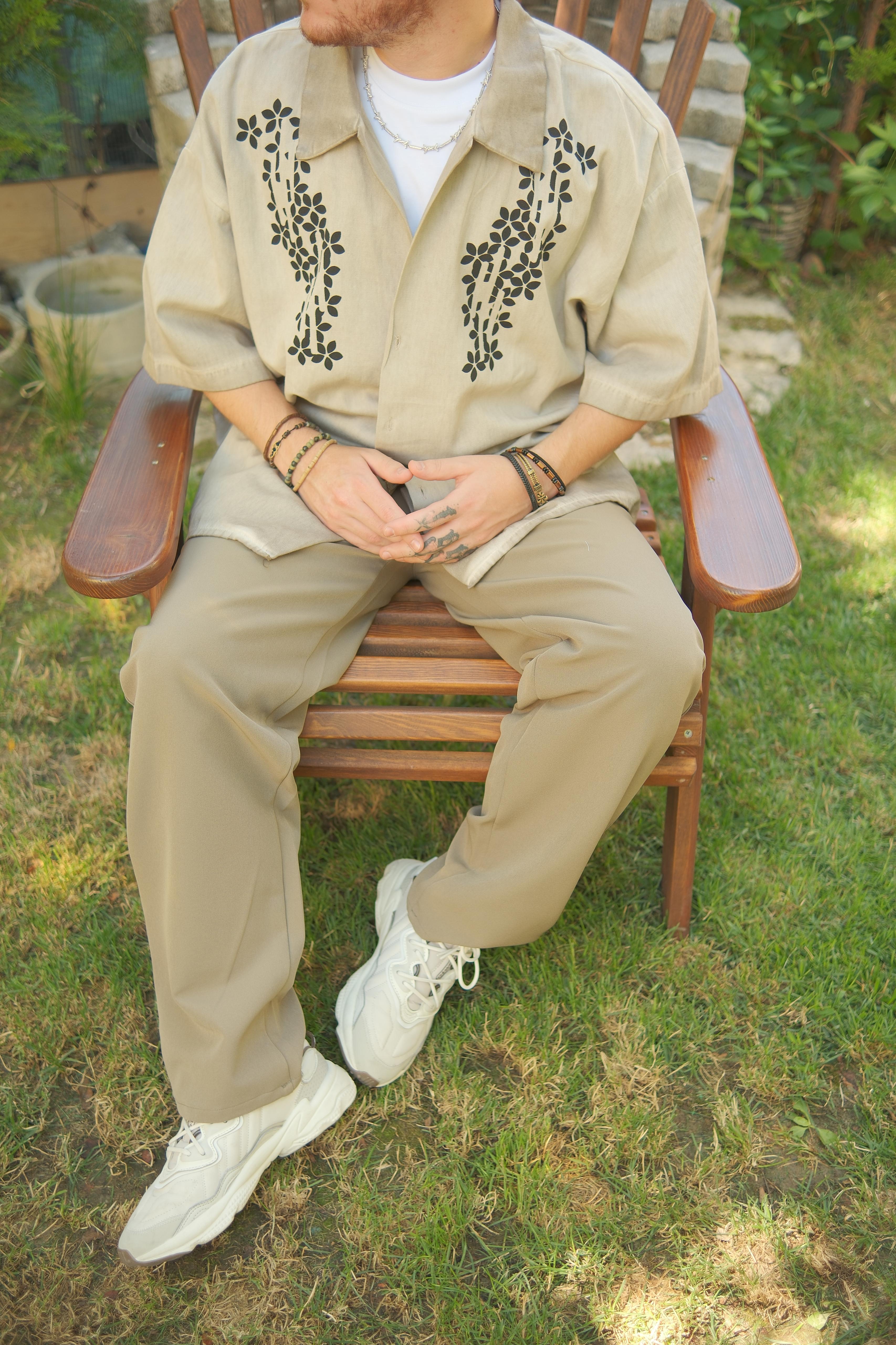 OVERSİZE YIKAMALI BASKILI VİZON GÖMLEK