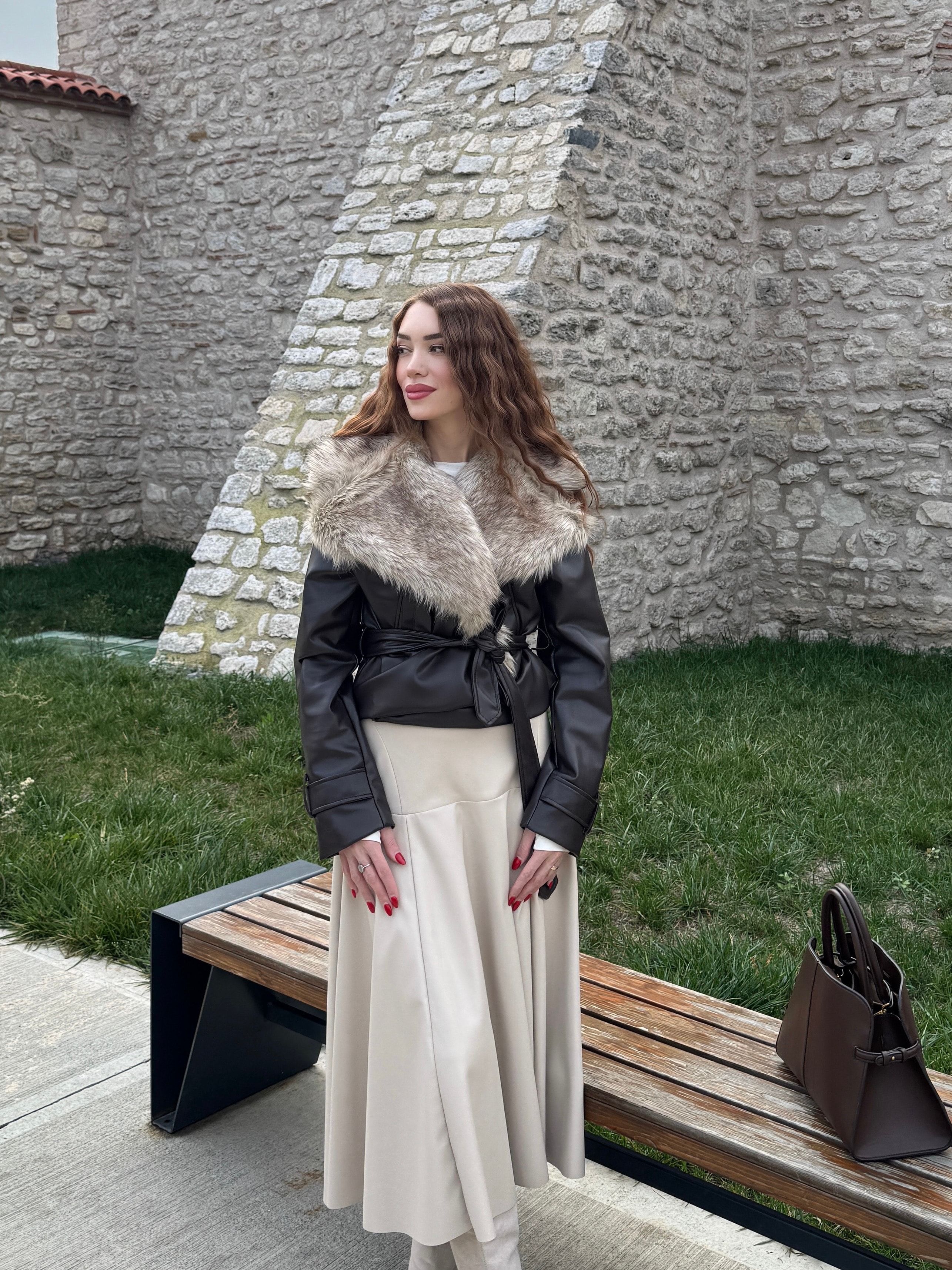 OTTO YAKA KÜRKLÜ PREMİUM KAHVE  CEKET 