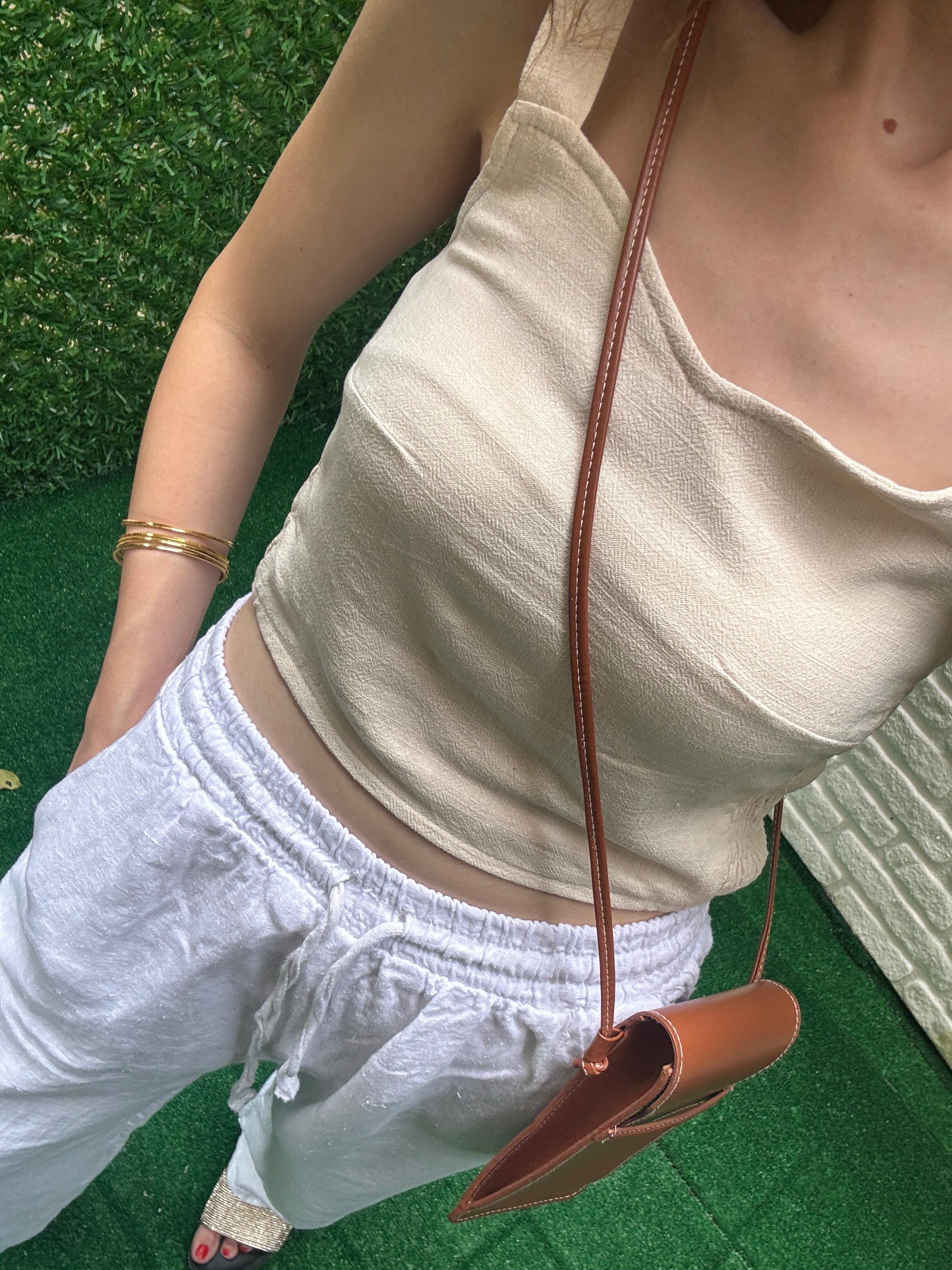 EKRU PAMUK KETEN ASKILI CROP