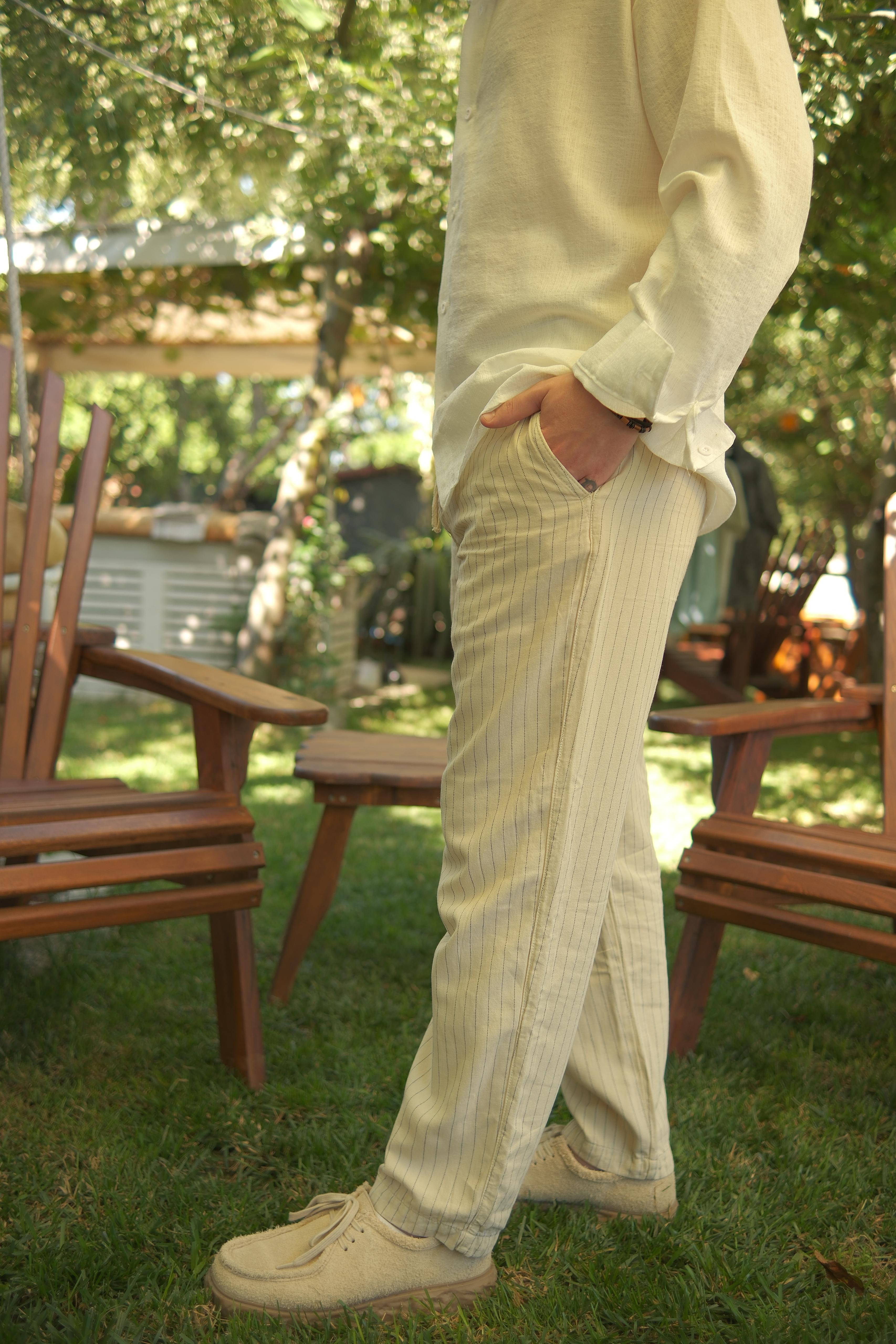 ÇİZGİLİ KETEN PANTOLON 