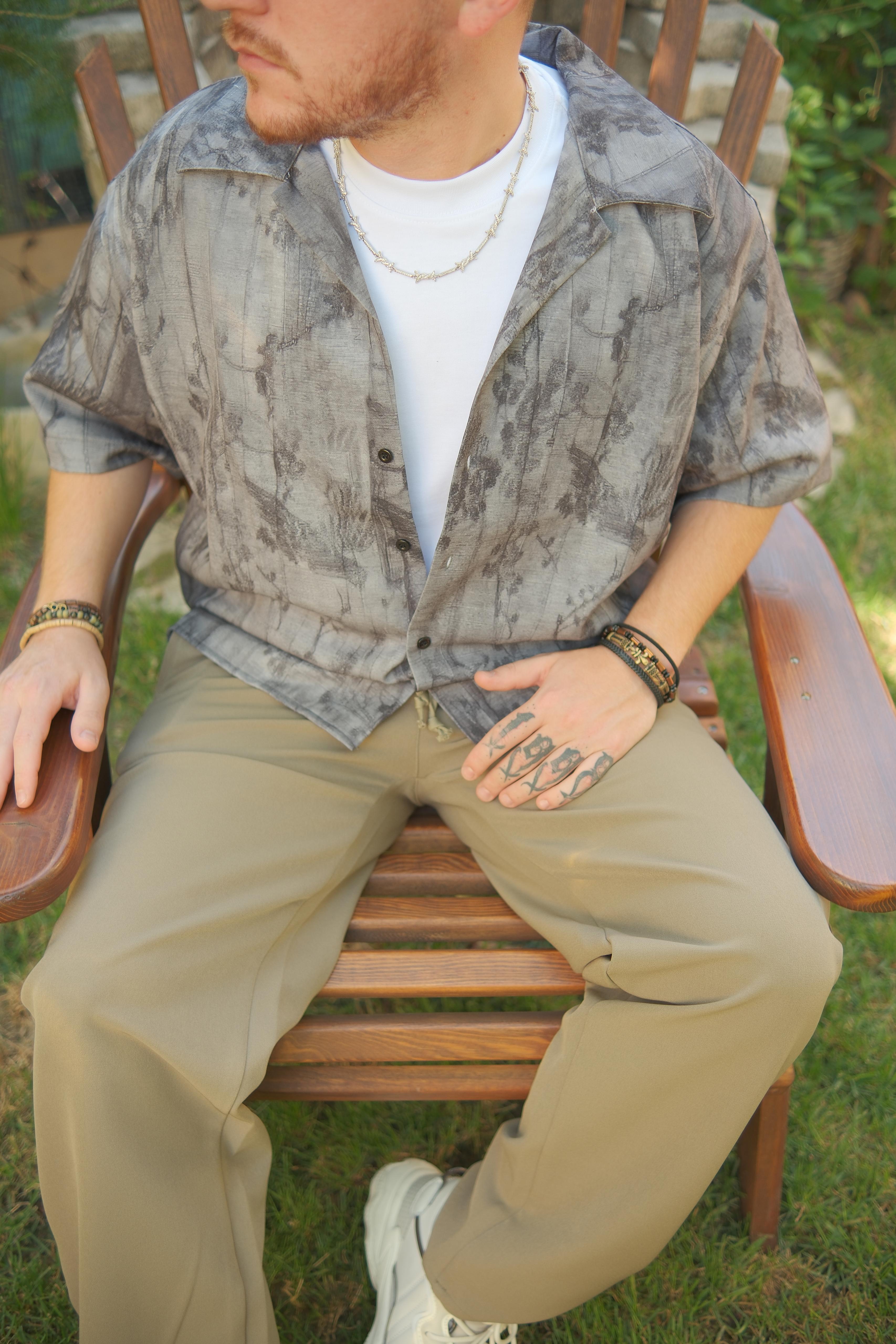 OVERSİZE ANTRASİT BASKILI GÖMLEK