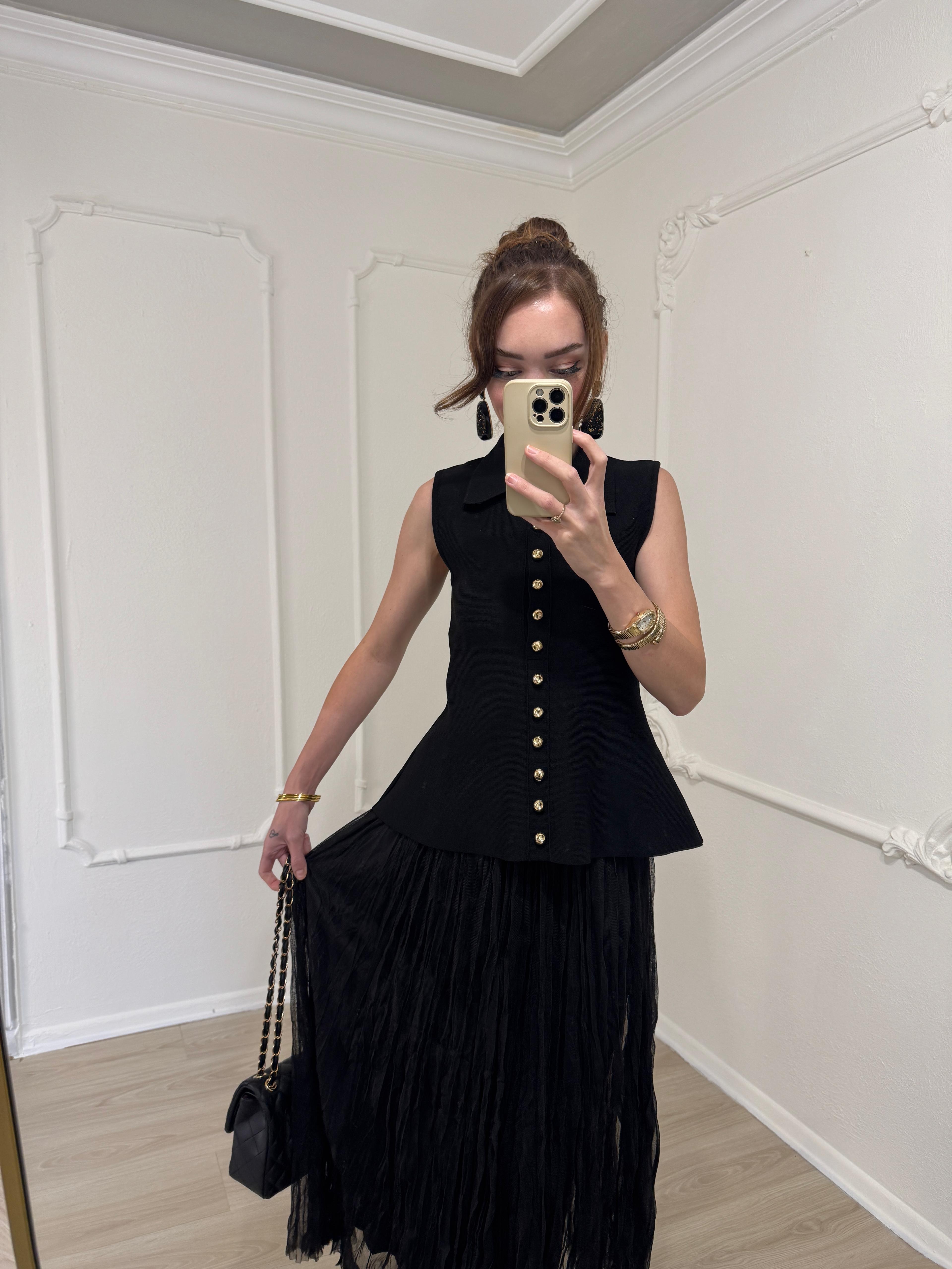 KIRIŞIK TÜL İÇ ASTARLI MAXİ ETEK SİYAH 