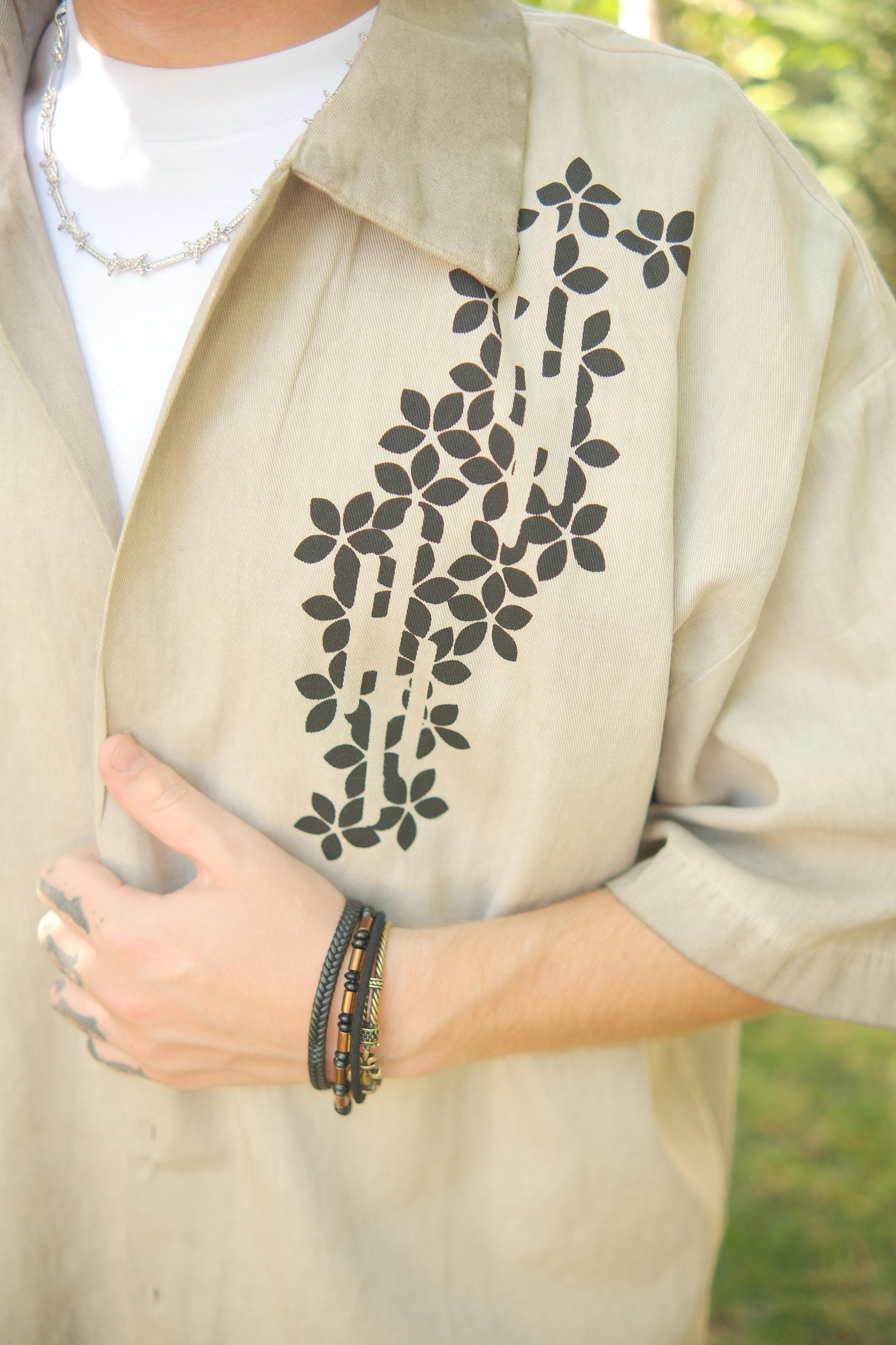 OVERSİZE YIKAMALI BASKILI VİZON GÖMLEK