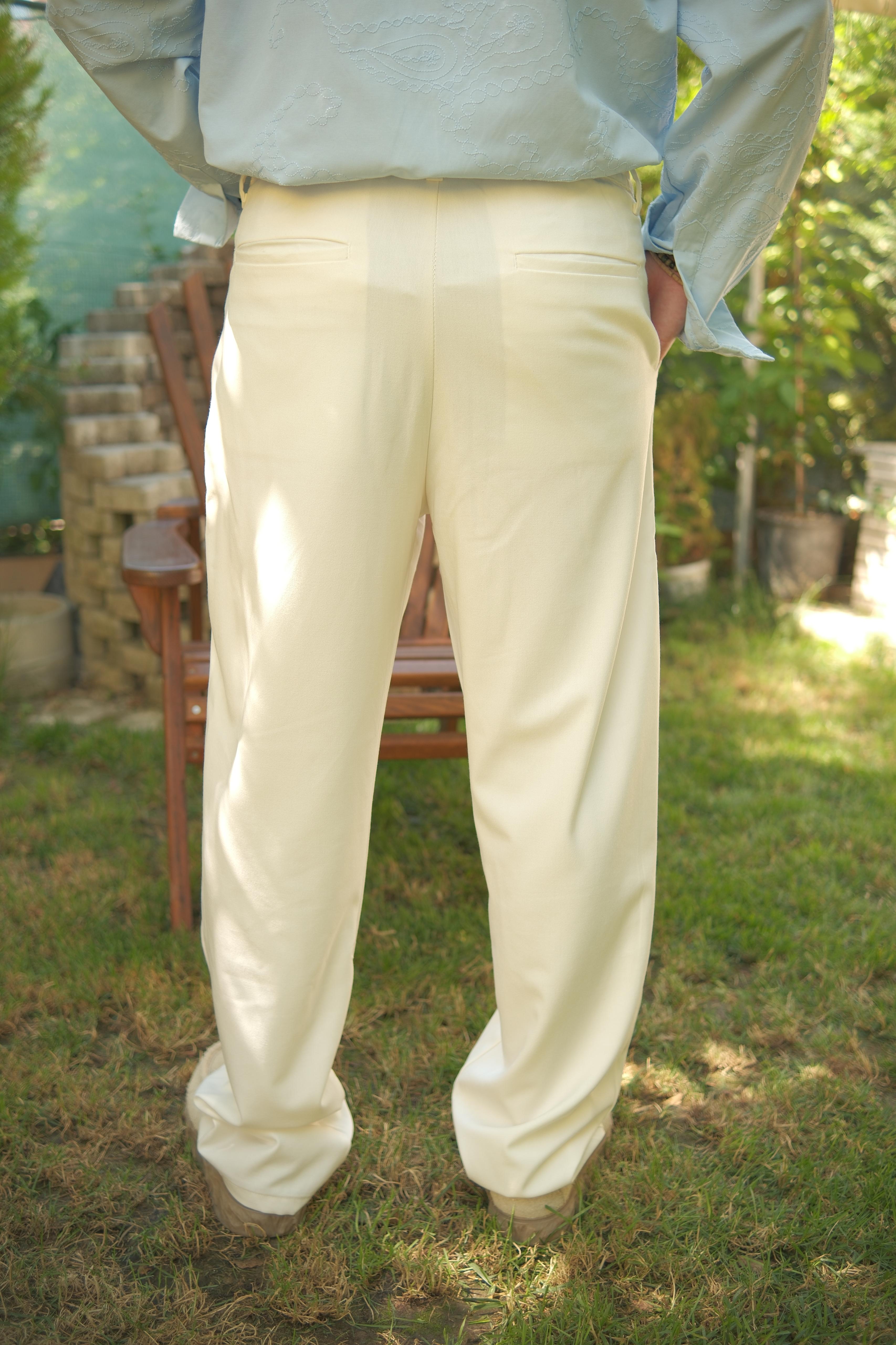 EKRU PİLELİ PALAZZO PANTOLON 