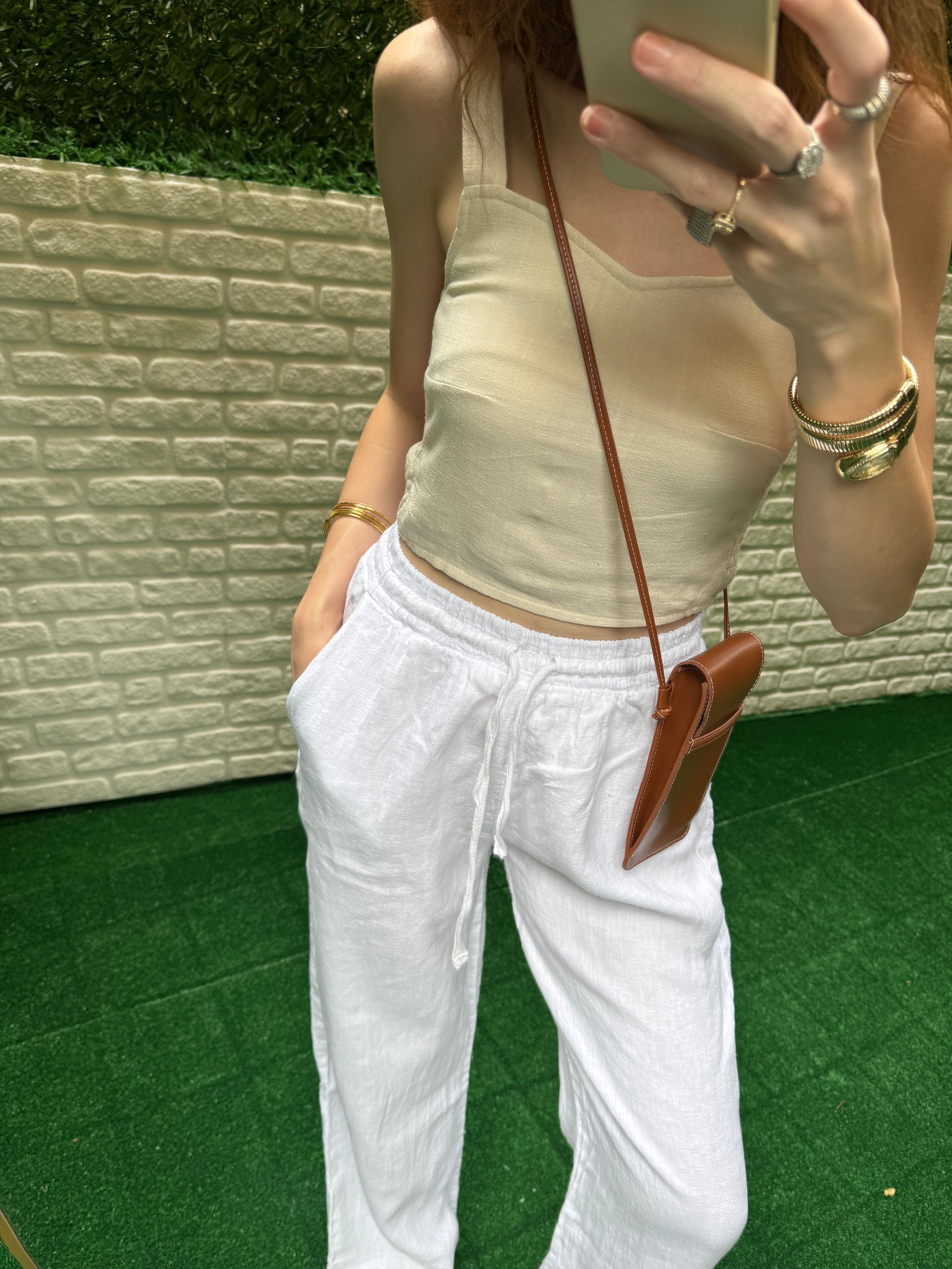 EKRU PAMUK KETEN ASKILI CROP