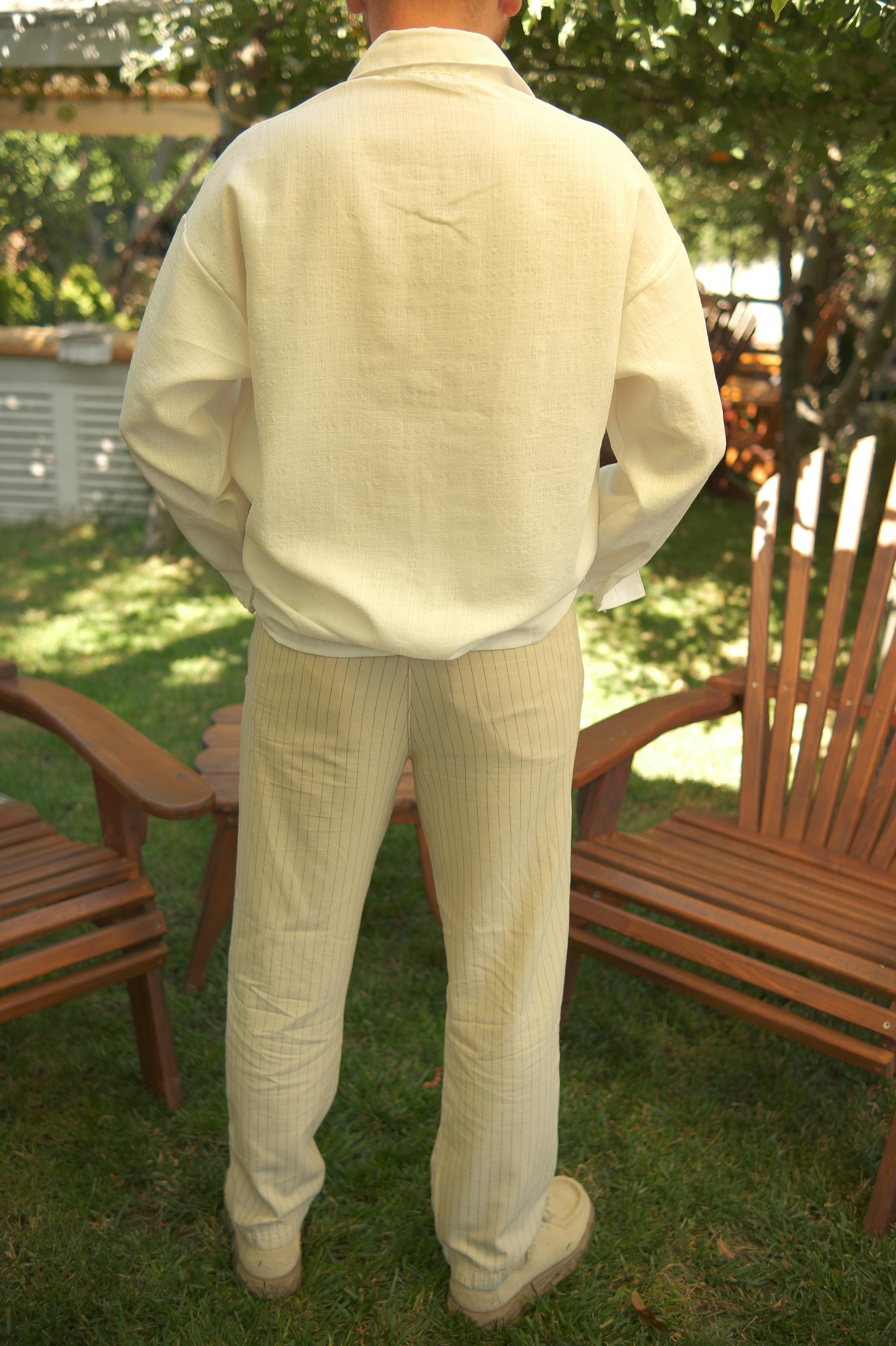 ÇİZGİLİ KETEN PANTOLON 