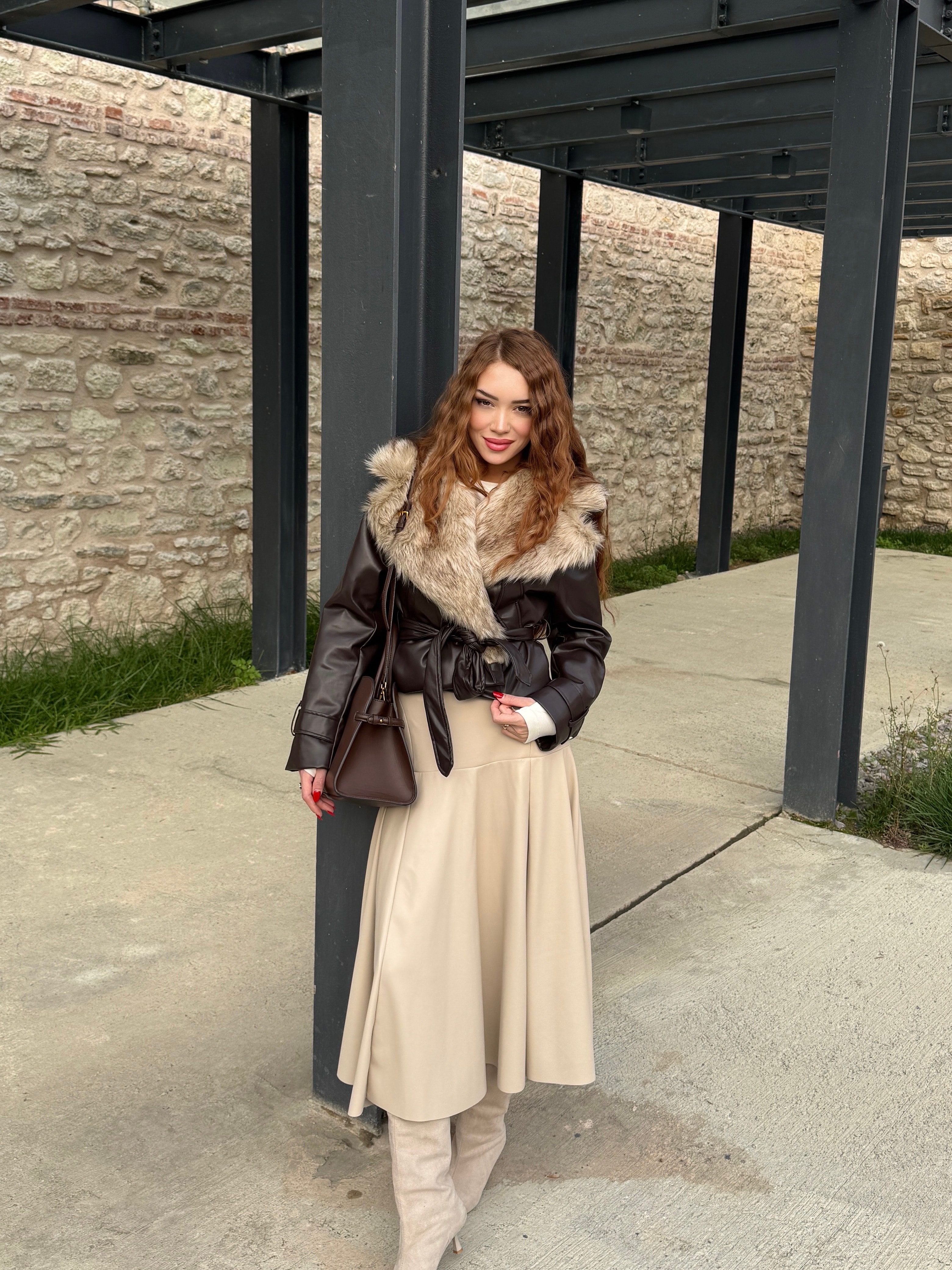 OTTO YAKA KÜRKLÜ PREMİUM KAHVE  CEKET 