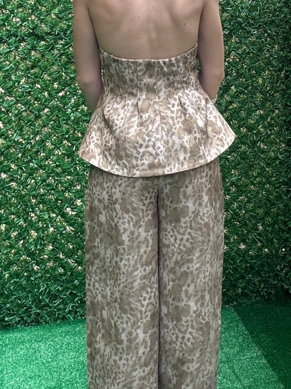KETEN KUMAŞ SOFT YEŞİL LEOPAR TAKIM