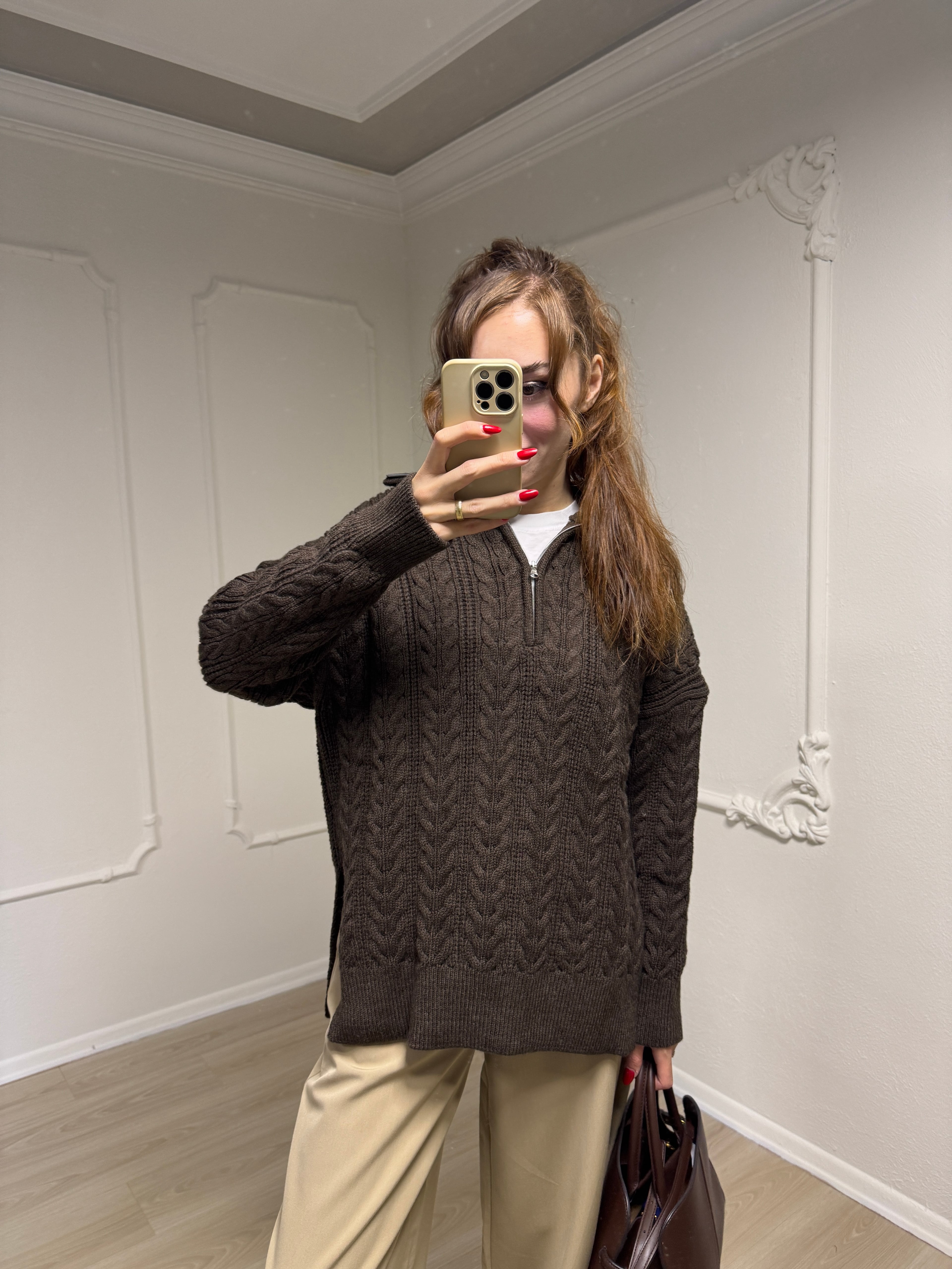 ÖRGÜ MOTİFLİ OVERSİZE  KAZAK 