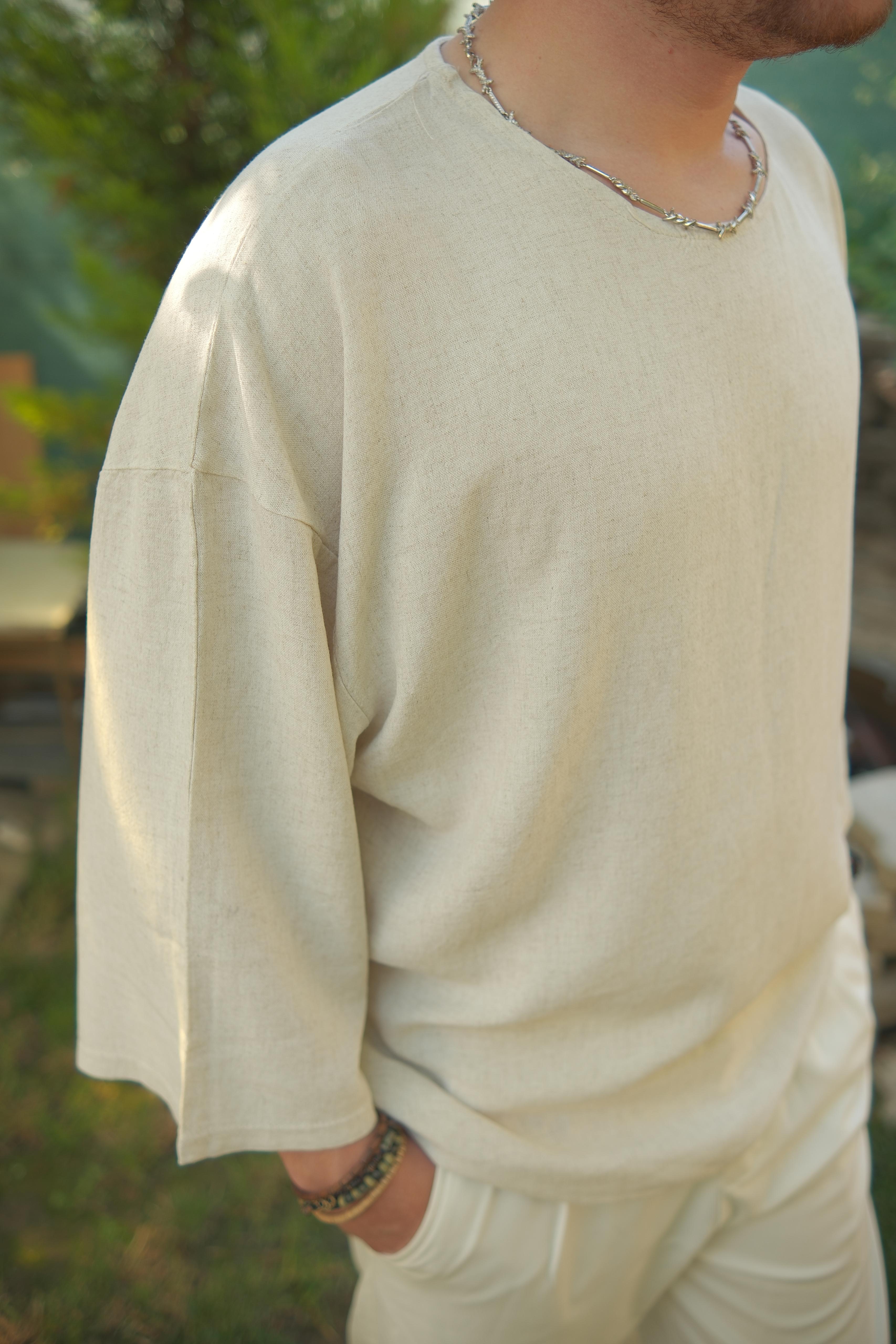 FAKİR KOL BEJ KETEN GÖMLEK 