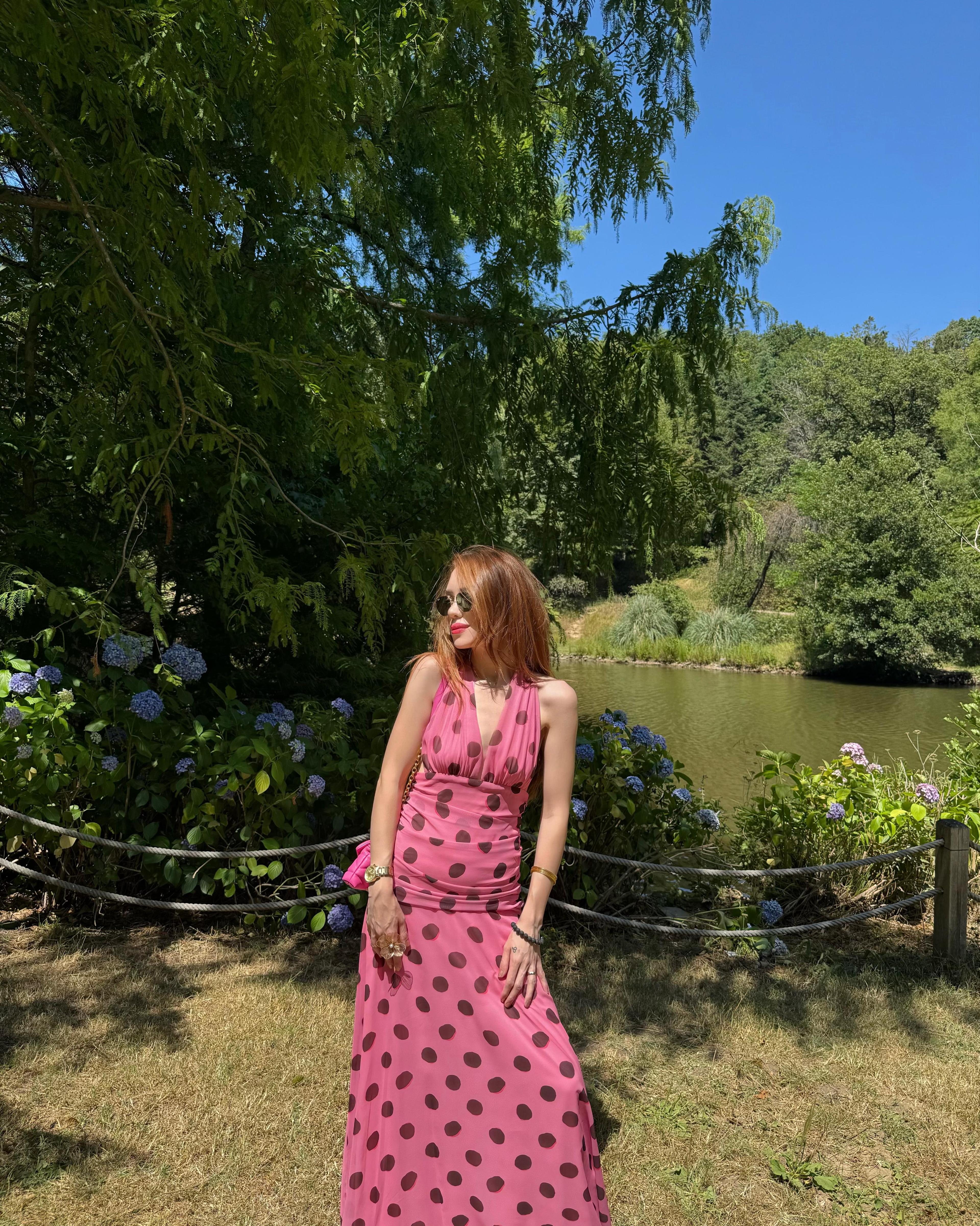 CHERRY ŞİFON PUANTİYELİ ELBİSE