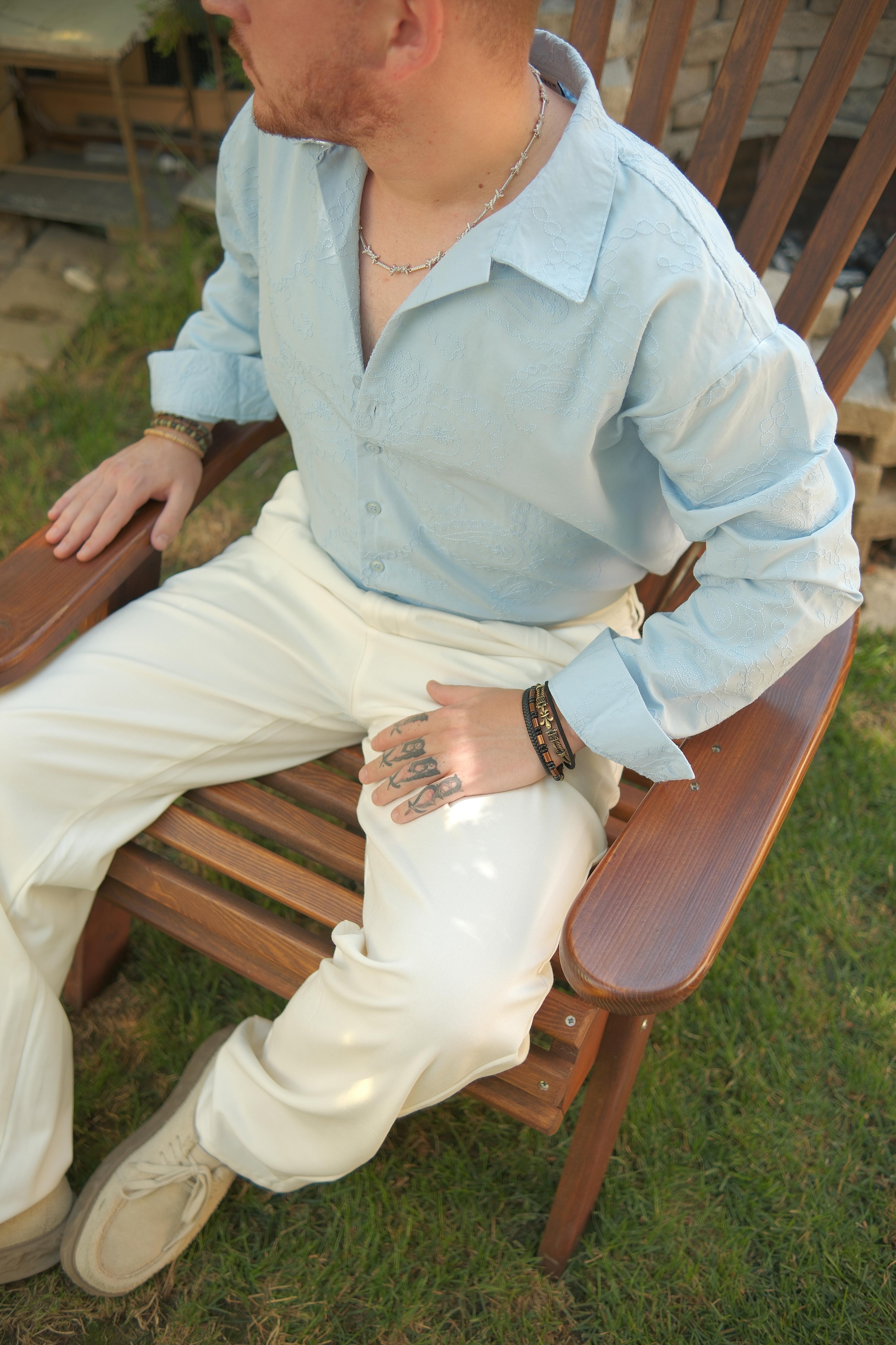 OVERSİZE NAKIŞLI BEBE MAVİSİ GÖMLEK 