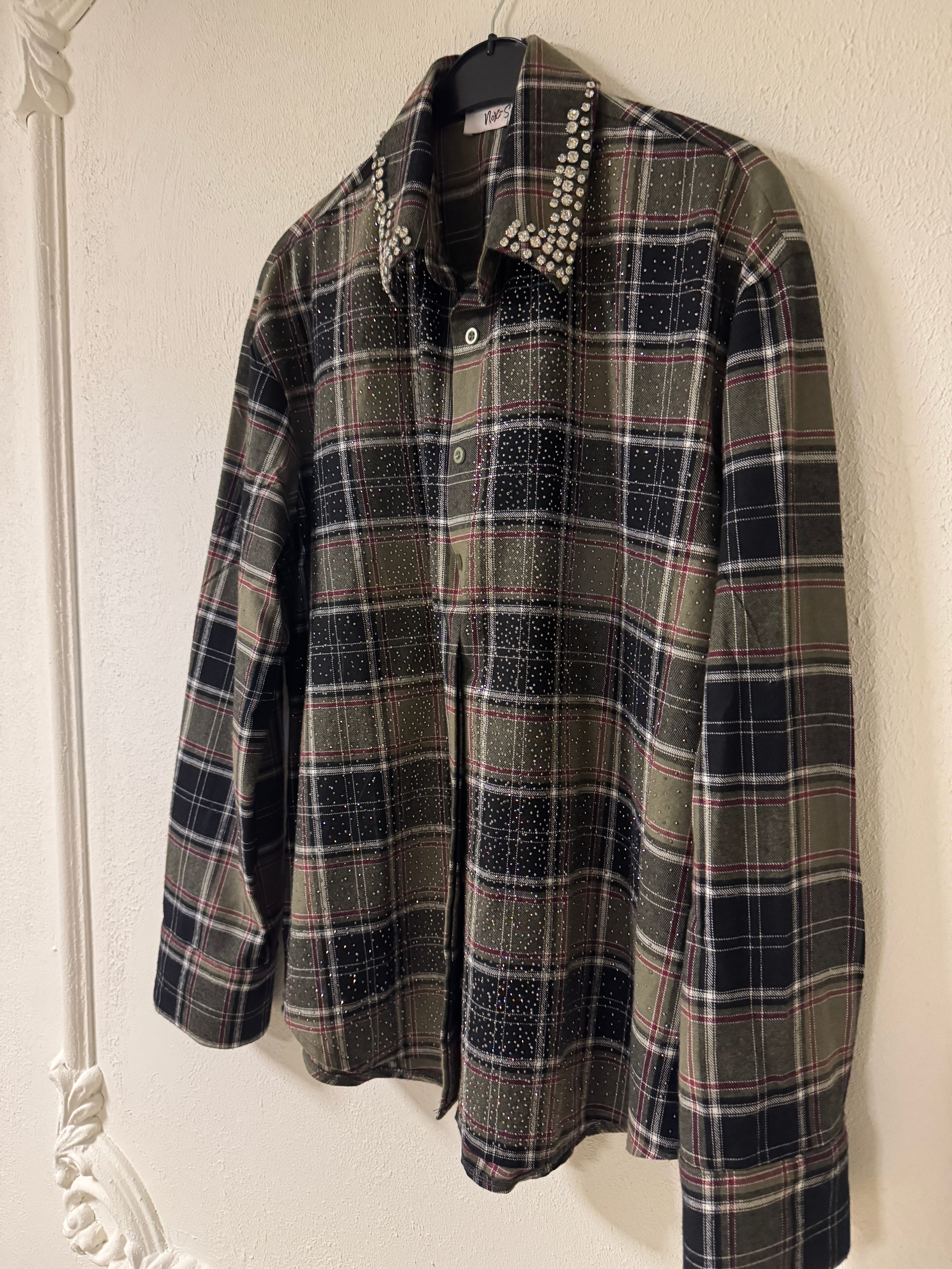 TAŞ İSLEMELİ EKOSE ODUNCU GÖMLEK  YEŞİL 