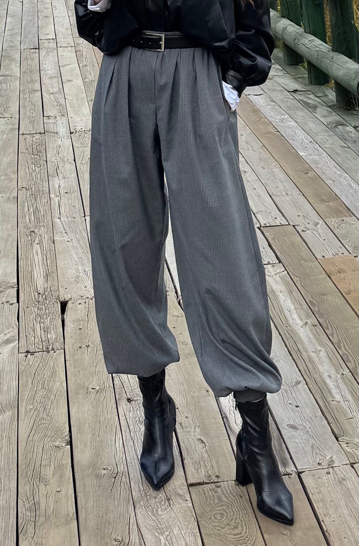 PAÇA DÜĞME DETAYLI KUMAS SALVAR PANTOLON  - GRİ