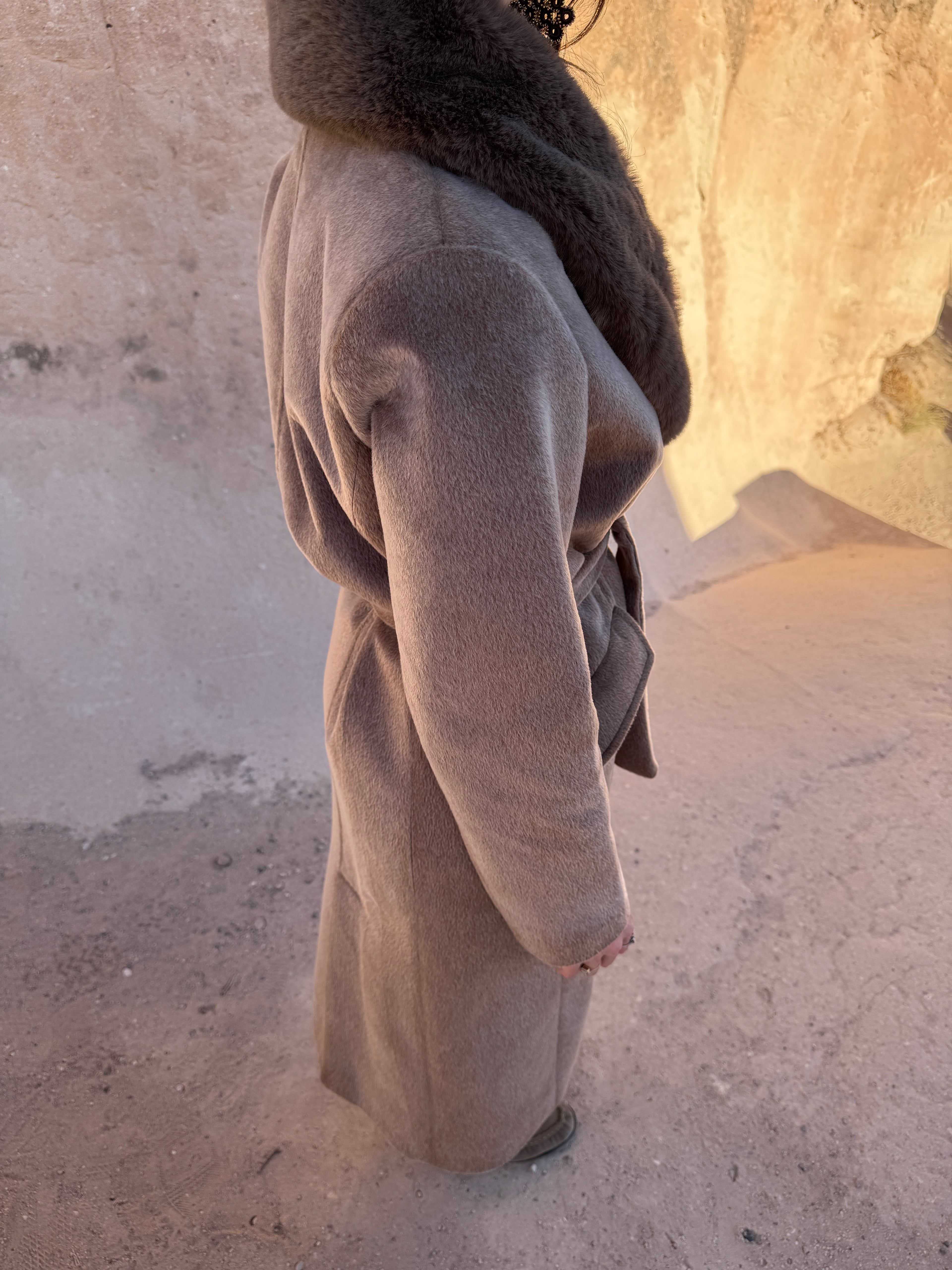 FOX KÜRK YAKA PREMİUM KABAN - VİZON 