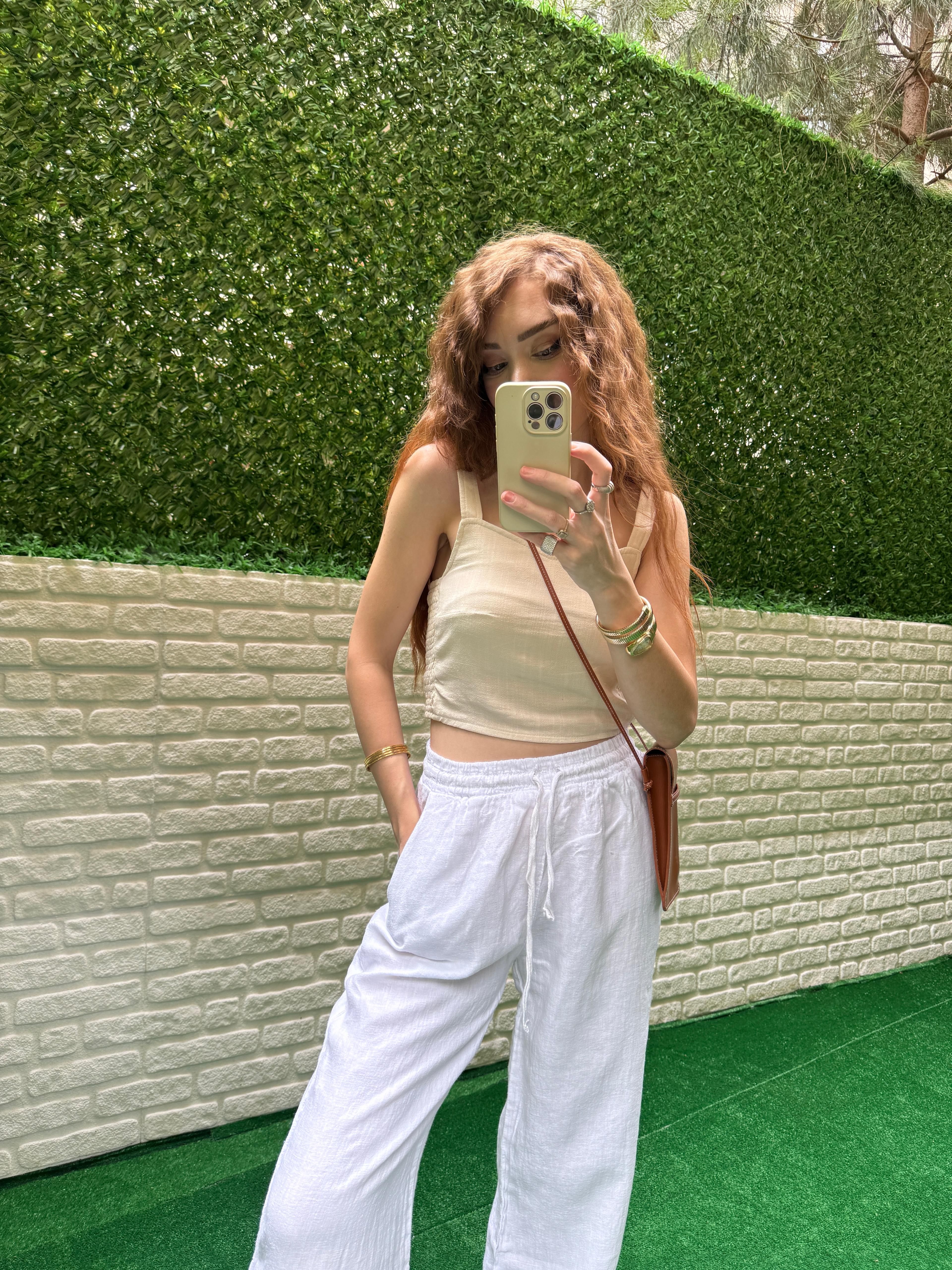 EKRU PAMUK KETEN ASKILI CROP