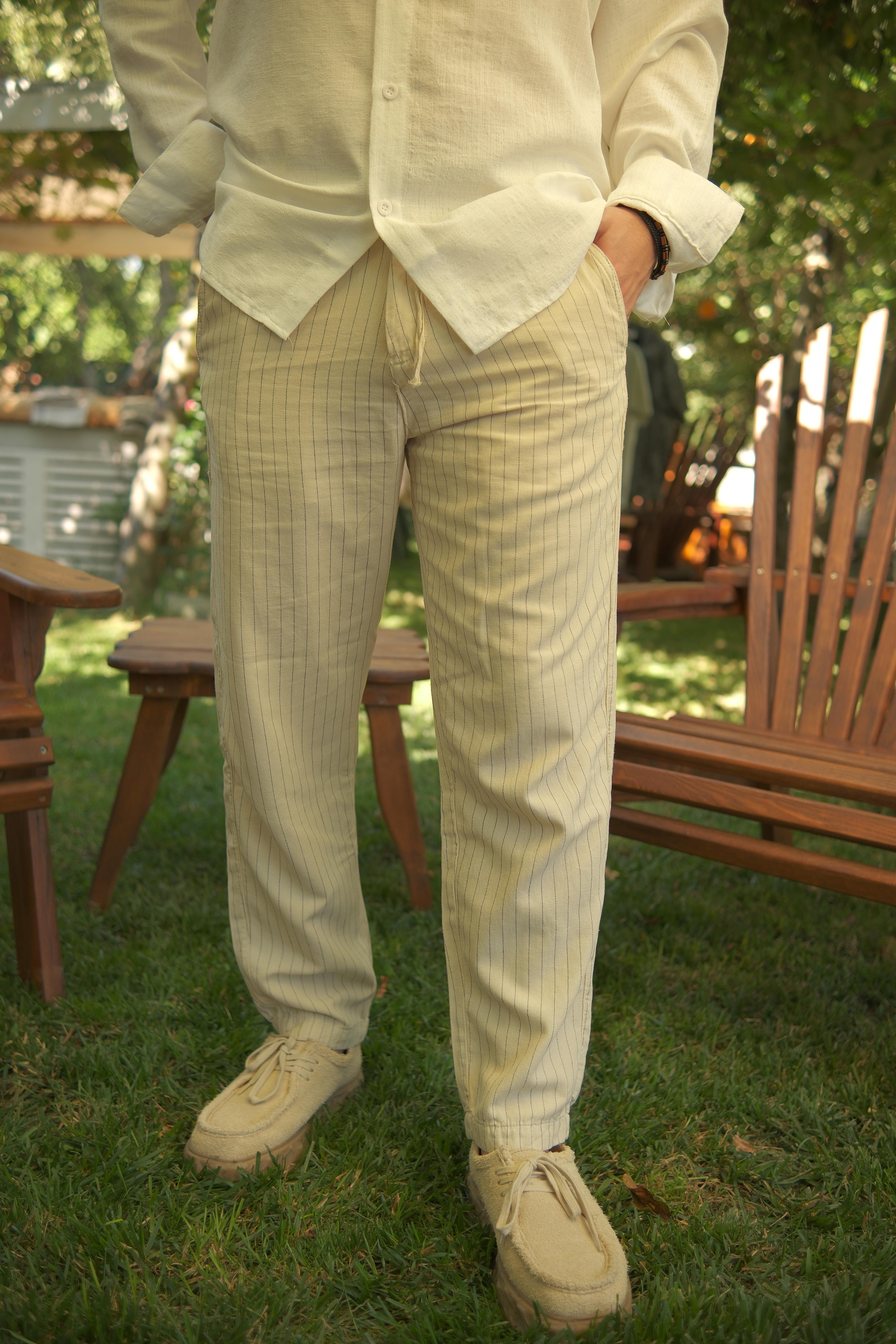 ÇİZGİLİ KETEN PANTOLON 