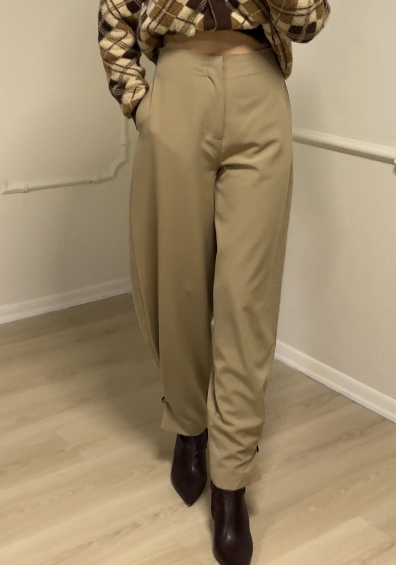 PAÇA DETAYLI ULTRA YUKSEK BEL KUMAS PANTOLON