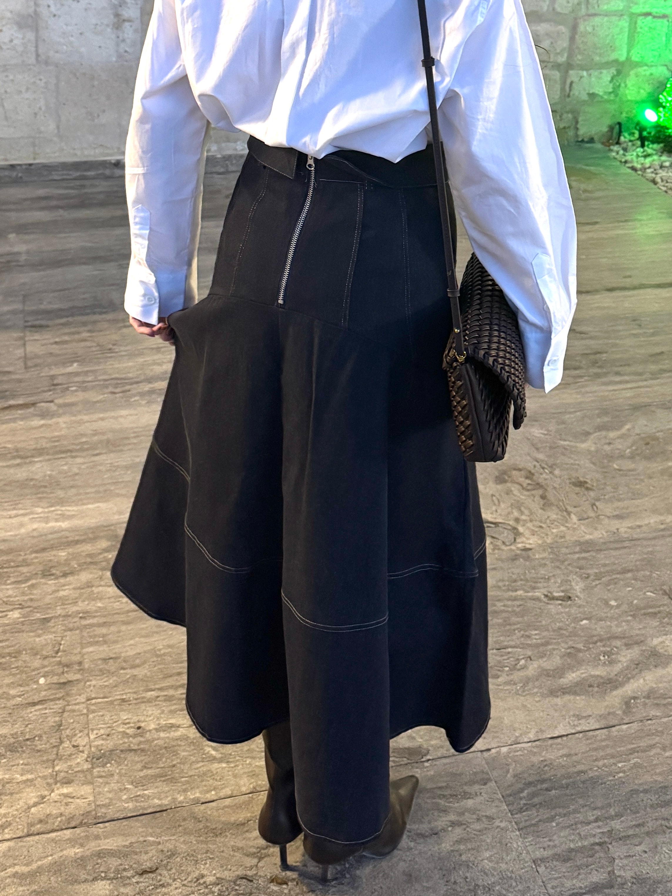  NOVA BEL KATLAMA  DETAYLI DENİM ETEK 