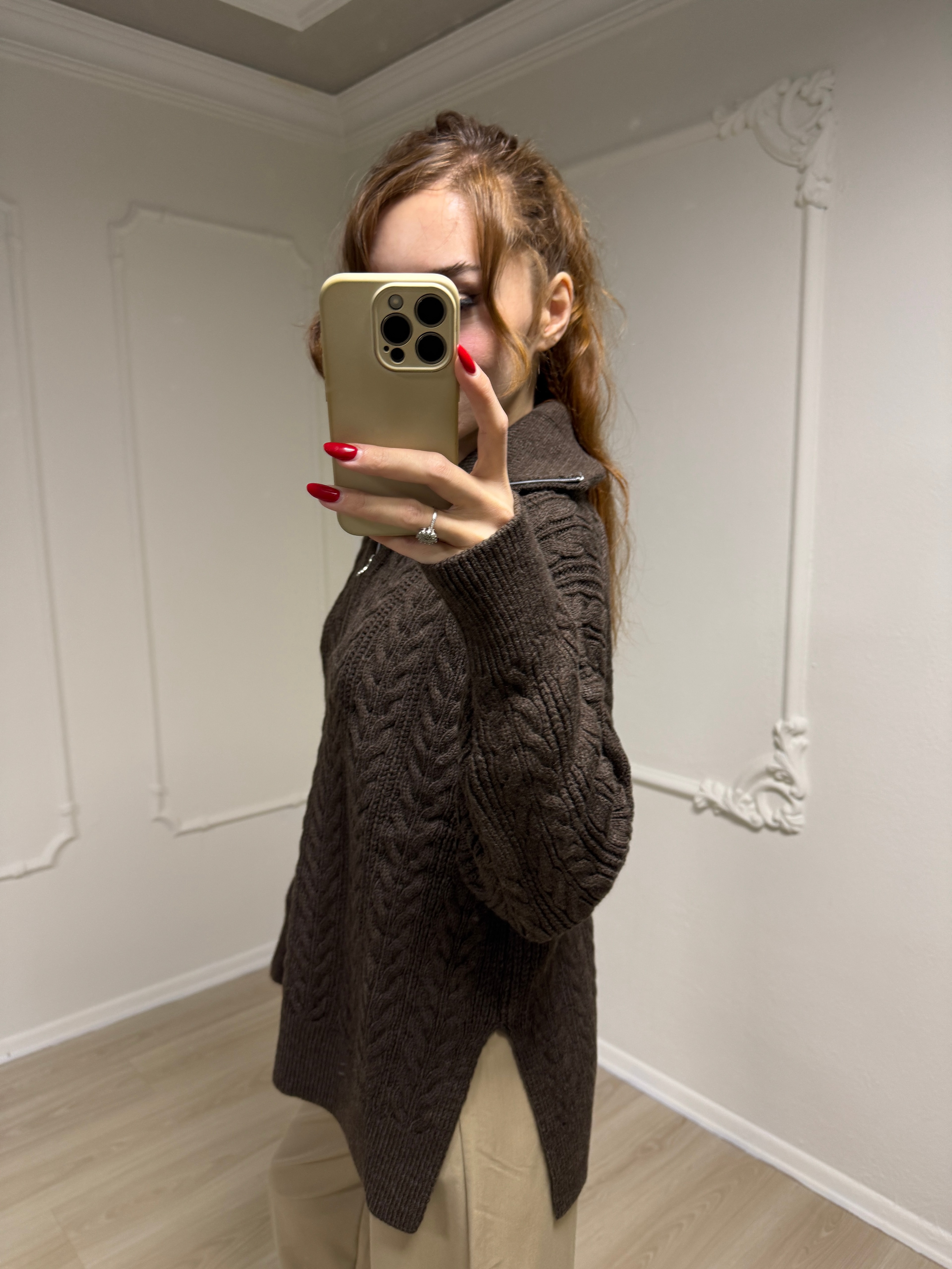 ÖRGÜ MOTİFLİ OVERSİZE  KAZAK 