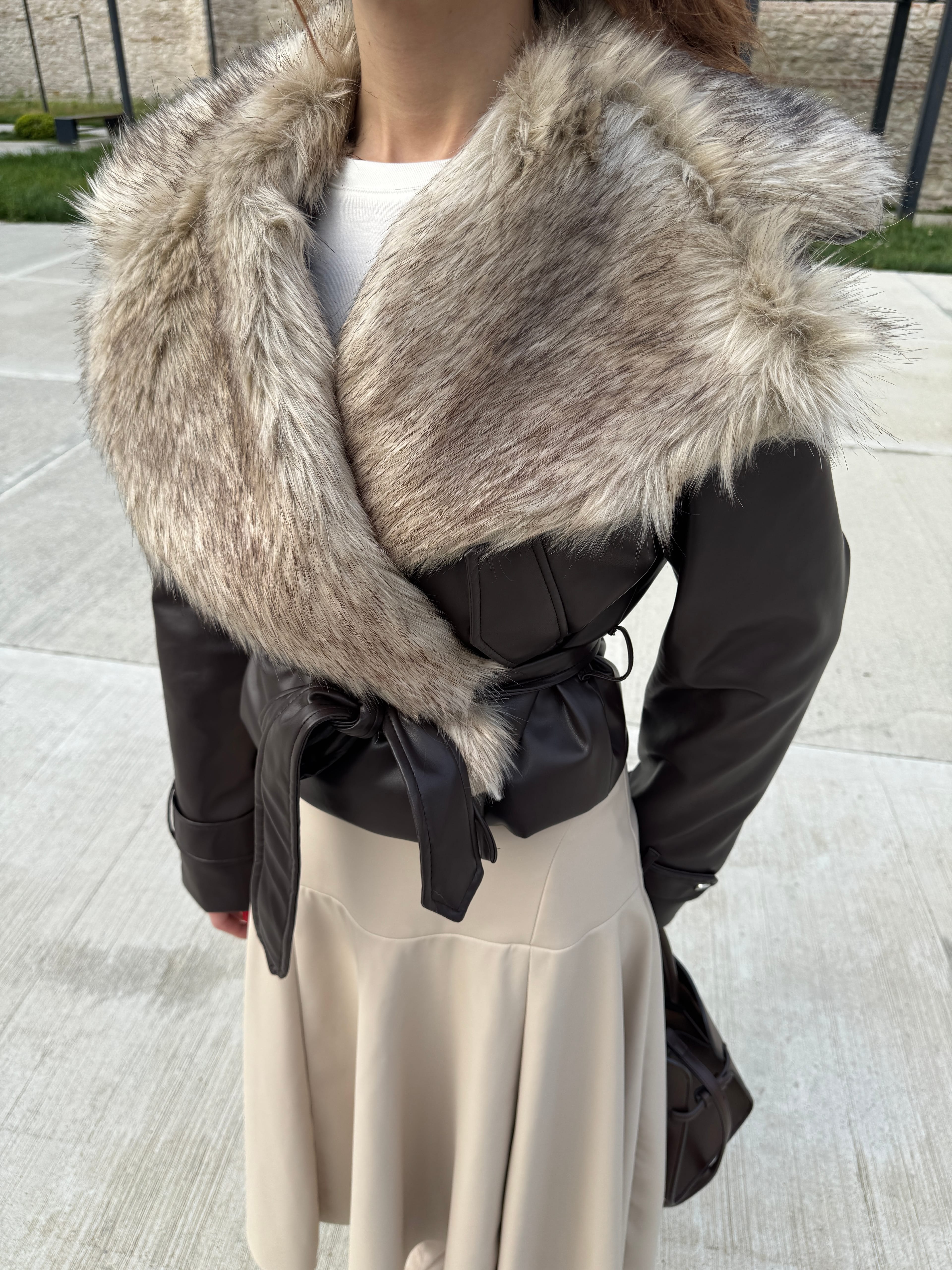 OTTO YAKA KÜRKLÜ PREMİUM KAHVE  CEKET 