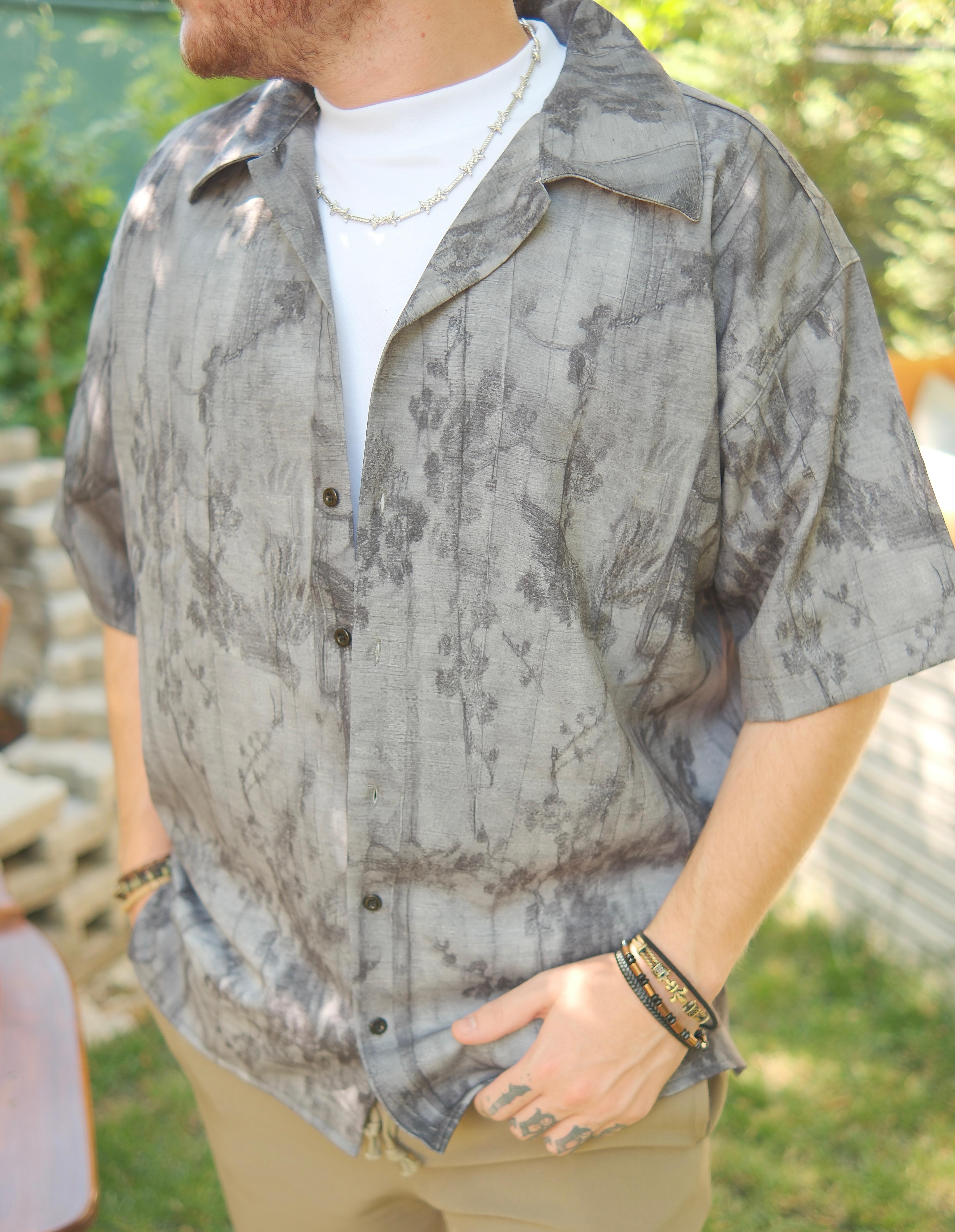 OVERSİZE ANTRASİT BASKILI GÖMLEK