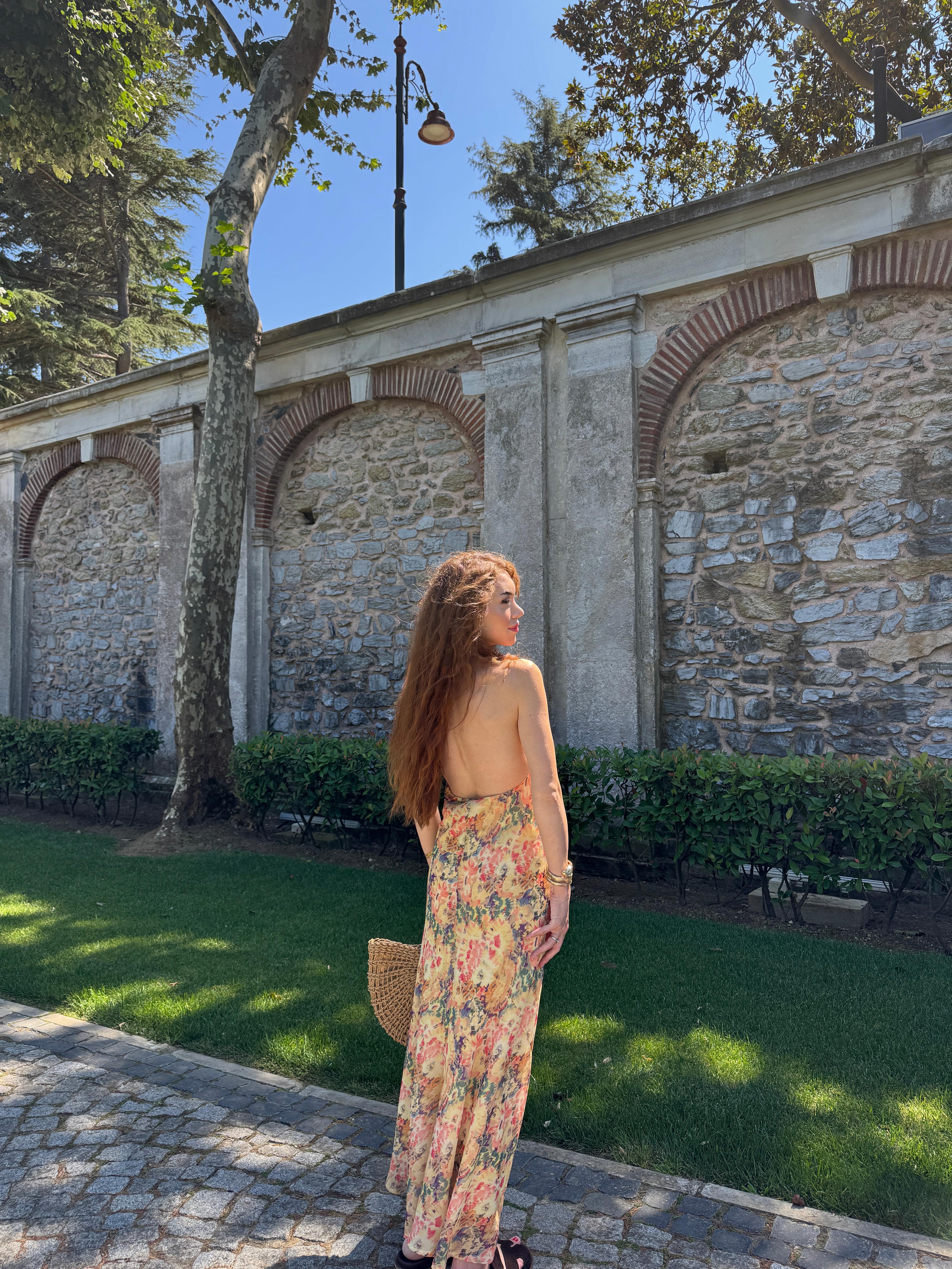  ELSİA CİCEK DESENLİ ŞİFON ELBİSE 