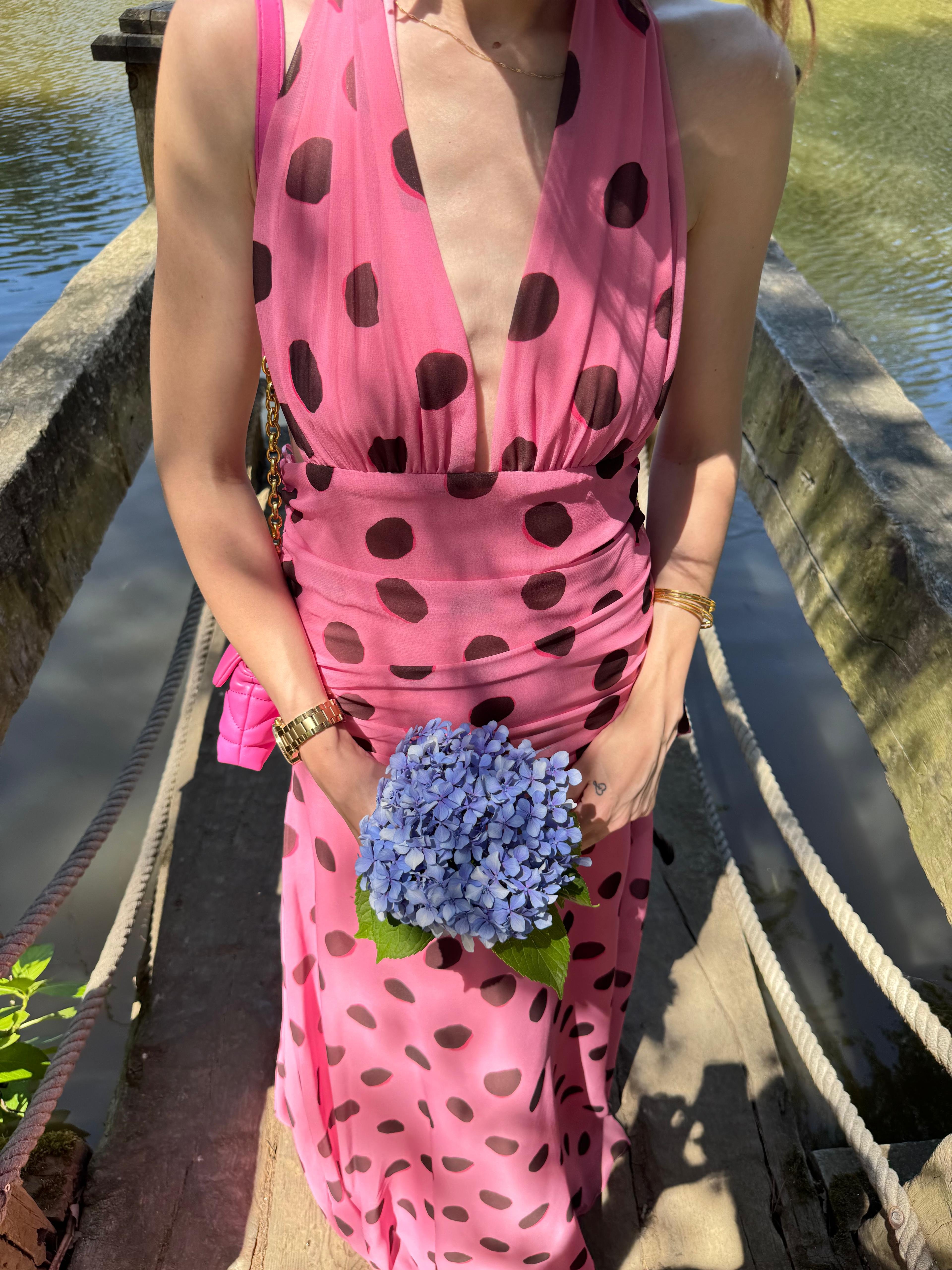 CHERRY ŞİFON PUANTİYELİ ELBİSE