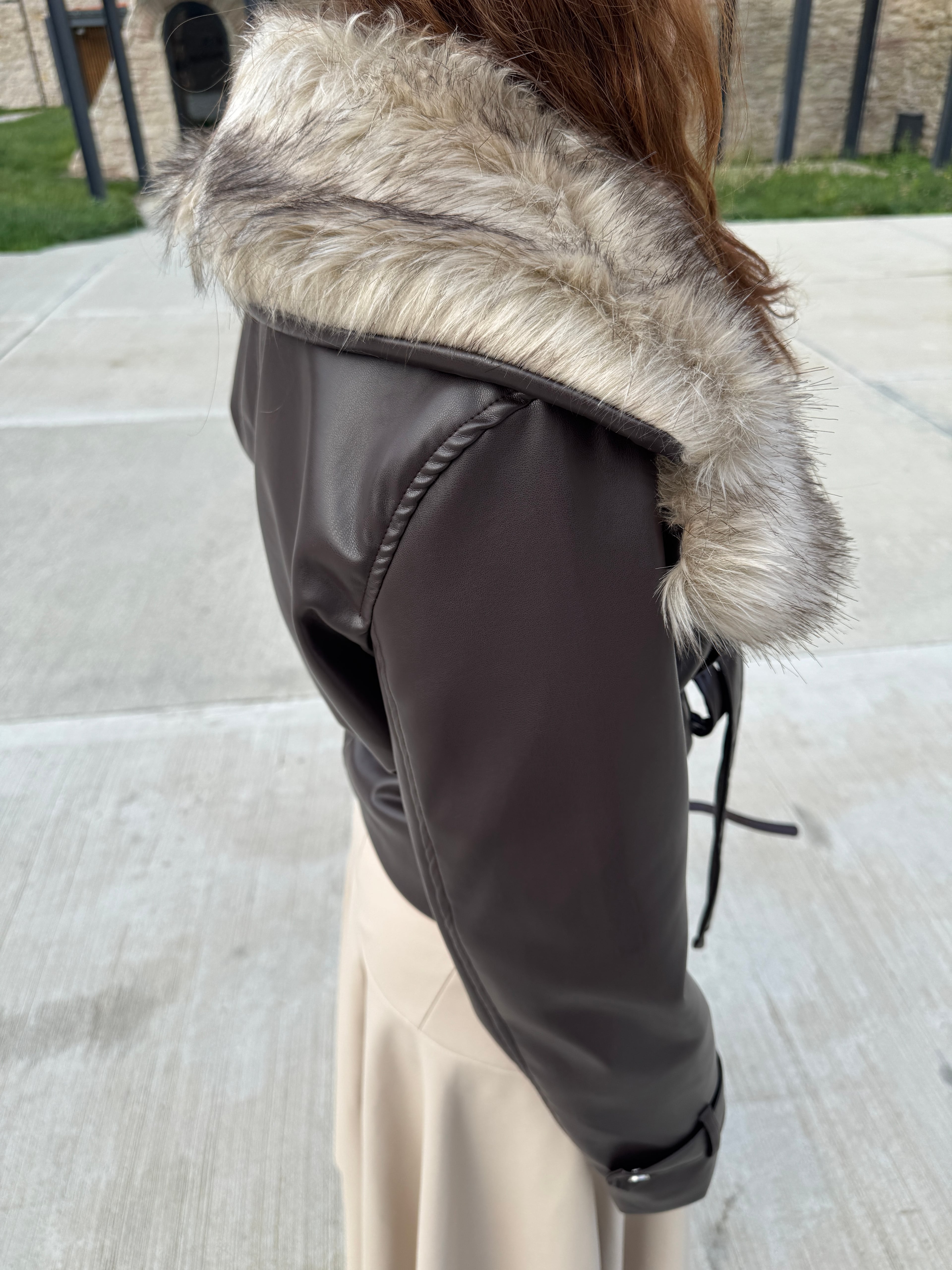 OTTO YAKA KÜRKLÜ PREMİUM KAHVE  CEKET 