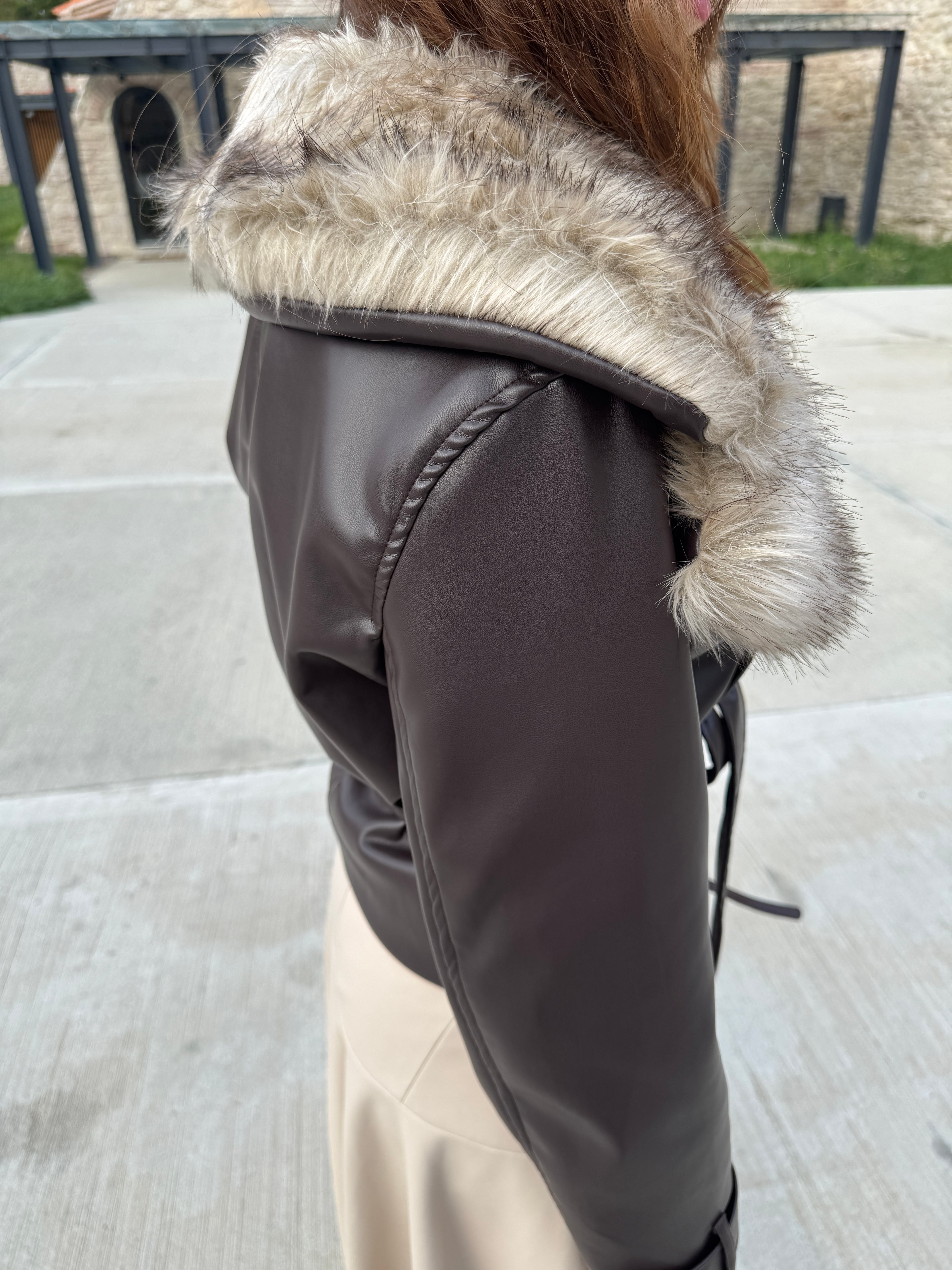 OTTO YAKA KÜRKLÜ PREMİUM KAHVE  CEKET 