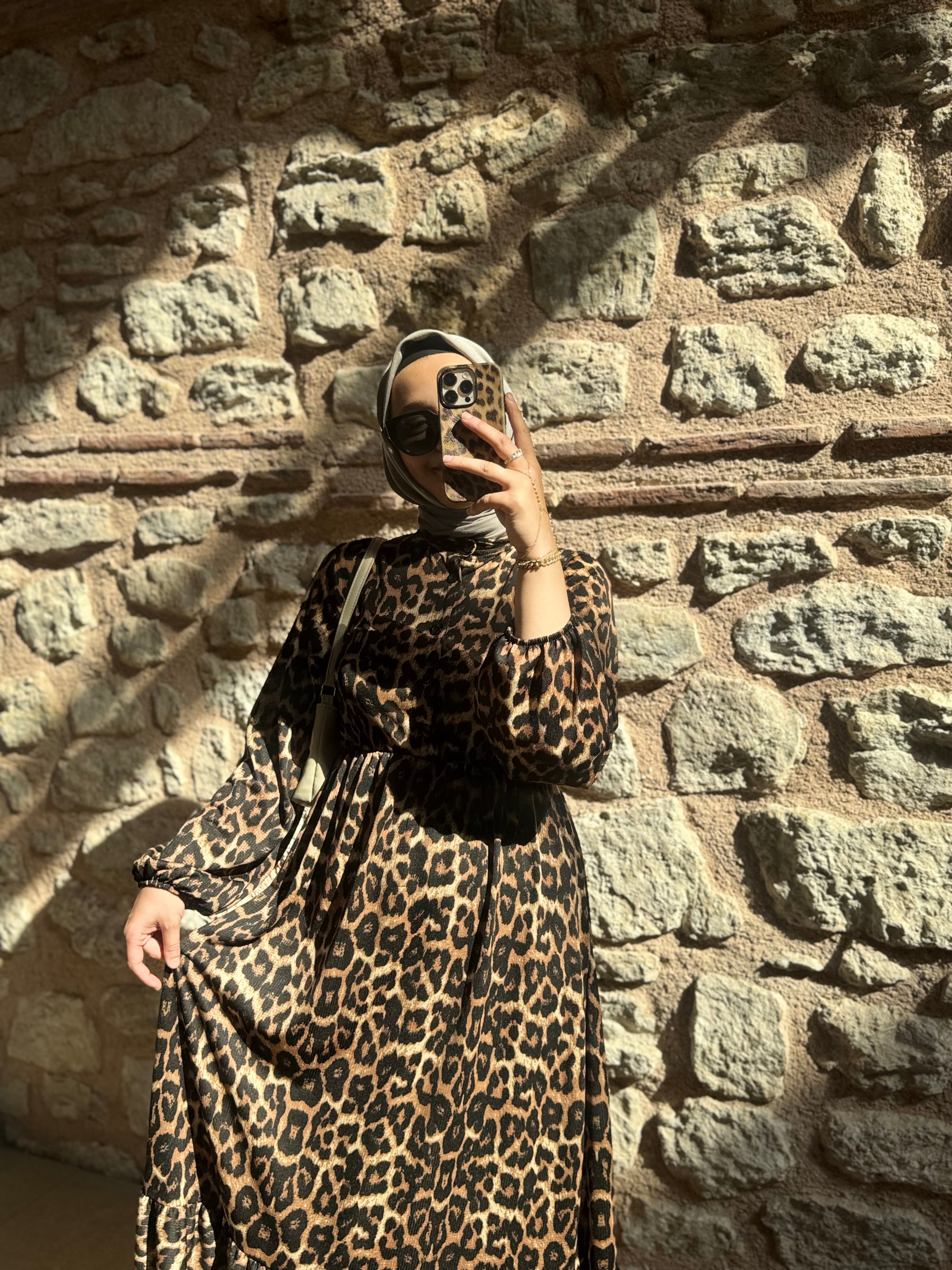 Leopar Desenli Kadın Elbise