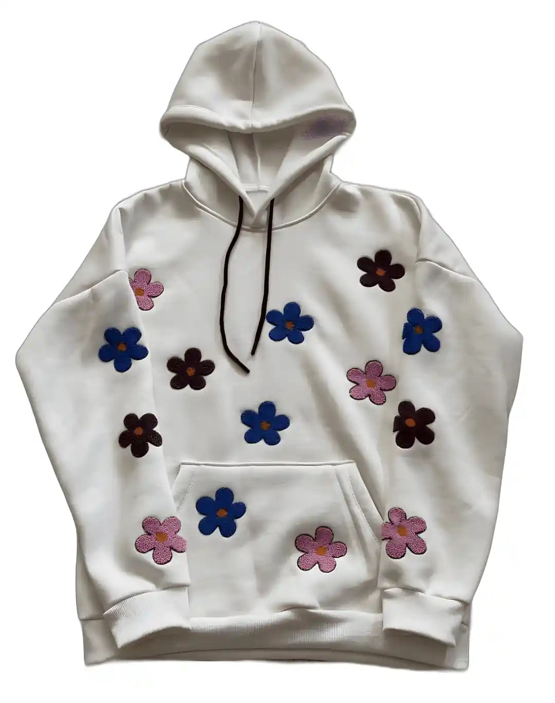 Beyaz Çiçek Nakışlı Sweat