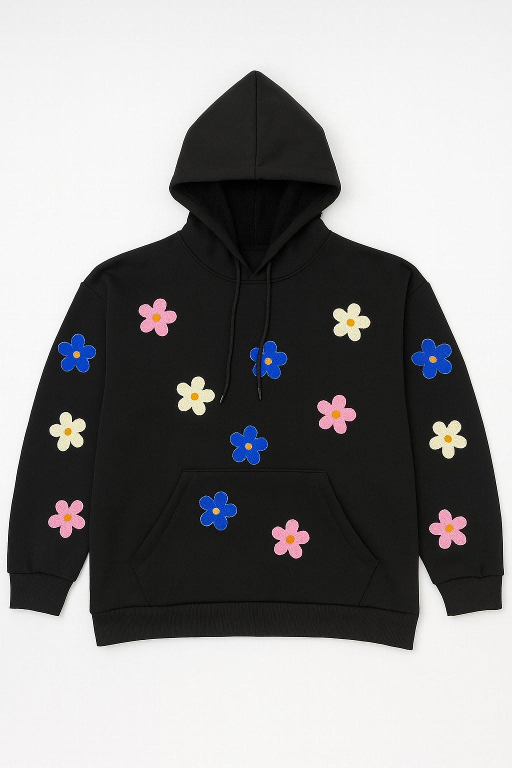 Siyah Çiçek Nakışlı Sweat