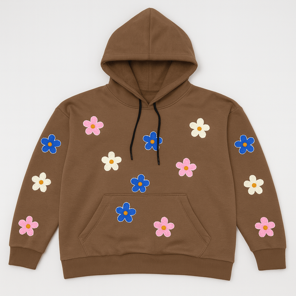 Kahverengi Çiçek Nakışlı Sweat