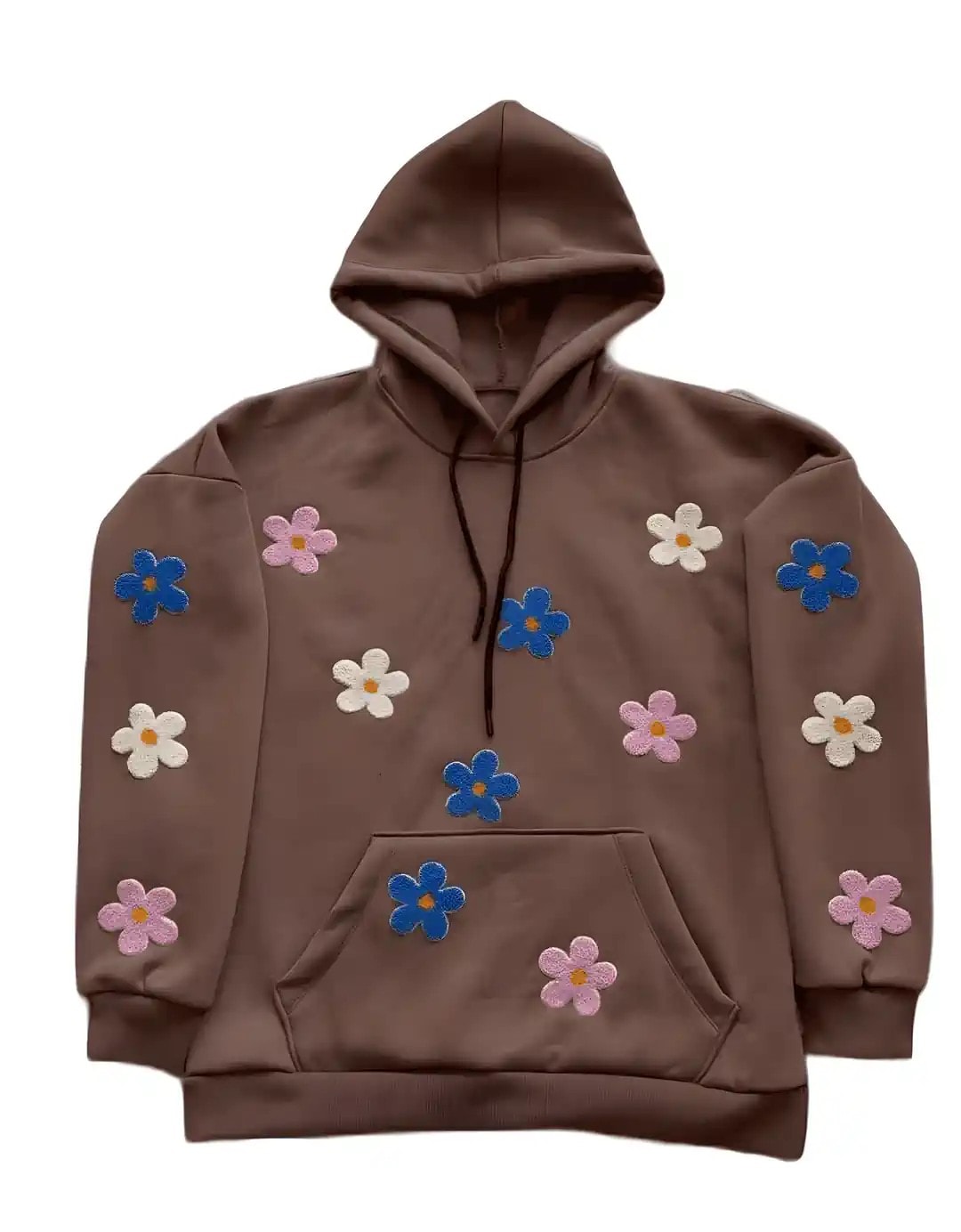 Kahverengi Çiçek Nakışlı Sweat