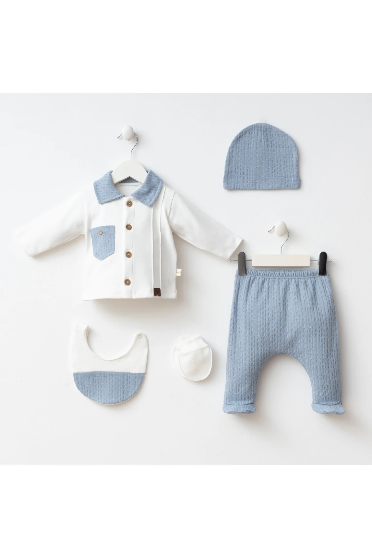 Mavi Erkek Bebek Zıbın Seti 5 Parça 7087