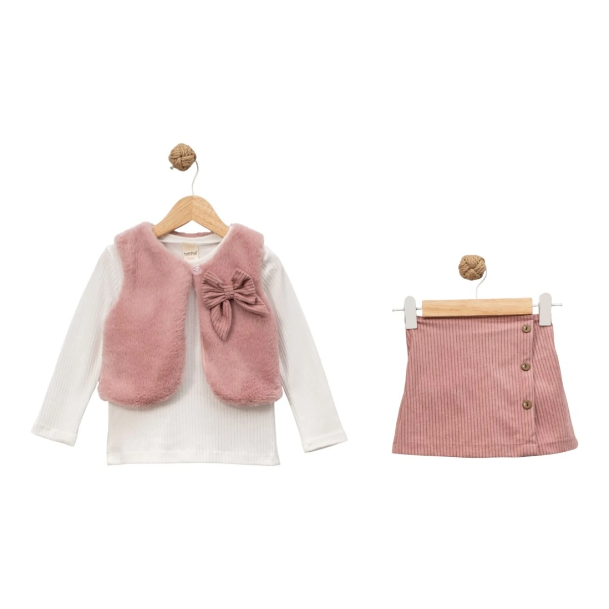 Dadiva Kız Çocuk Peluş Yelekli 3’lü Takım – Pudra Şort Etek Kombin (2-5 Yaş)