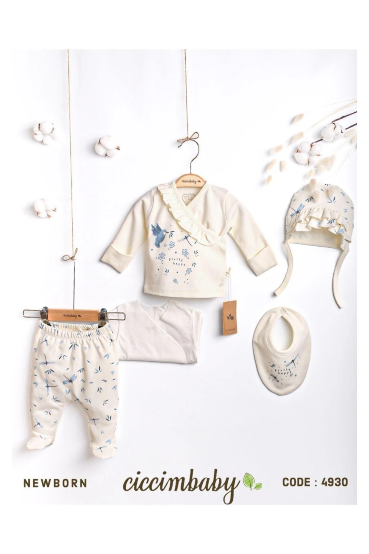 Ekru Desenli Bebek 5'li Zıbın Seti 4930