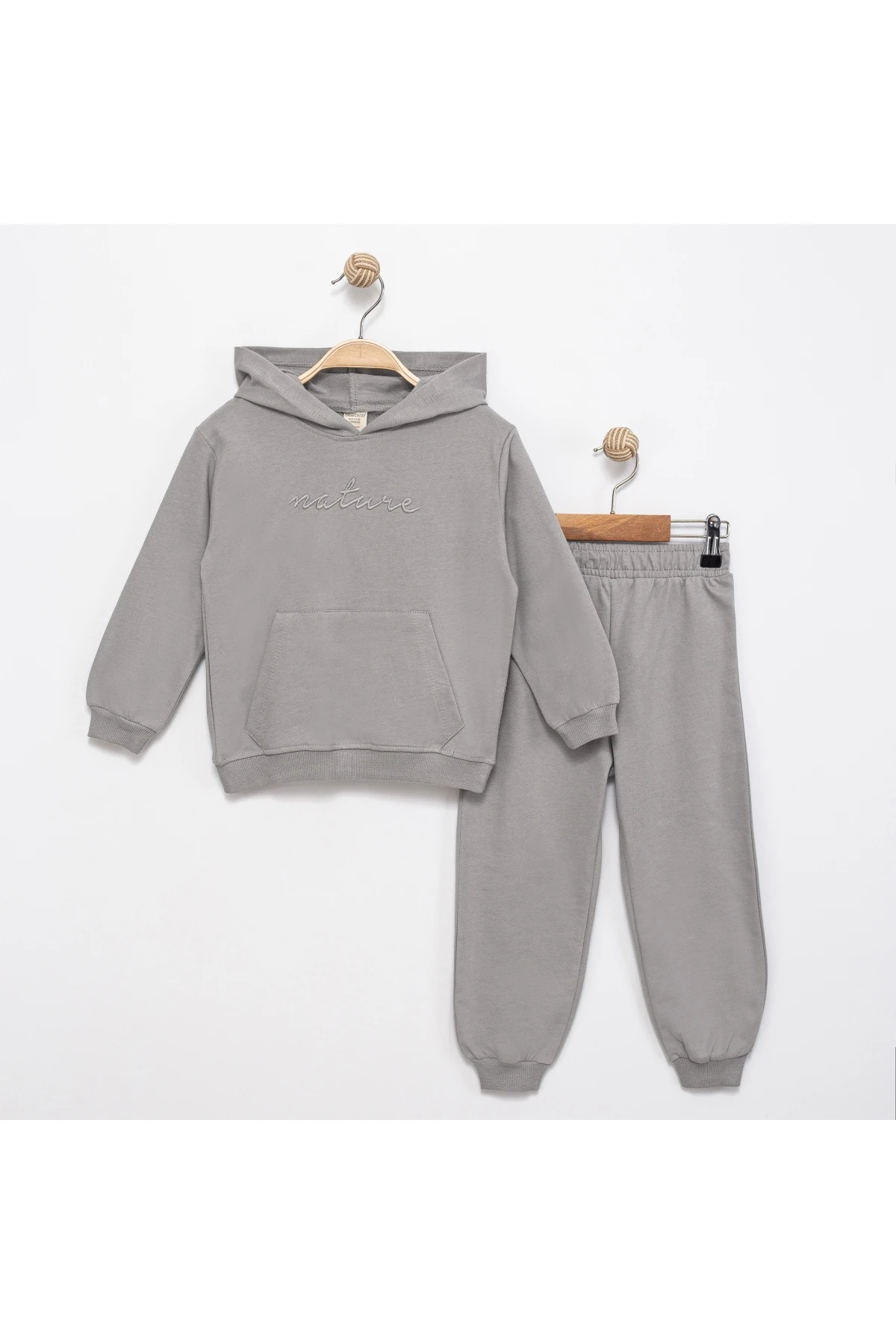 Gri Kız Çocuk Eşofman Takımı Kapüşonlu Rahat Kalıp 2031-7