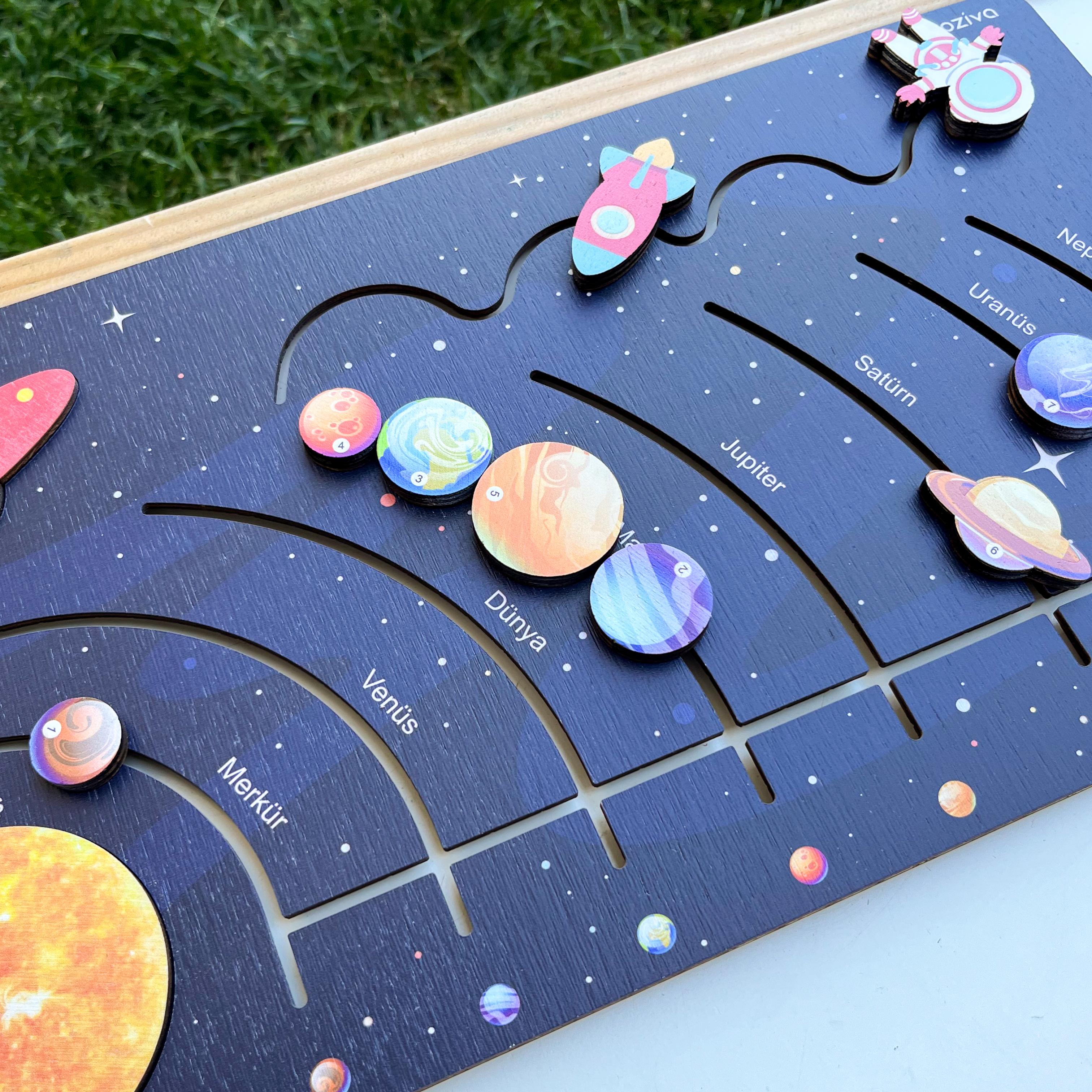 Montessori Ahşap Güneş Sistemi Hareketli Gezegenler Oyuncağı, Eğitici Oyuncak