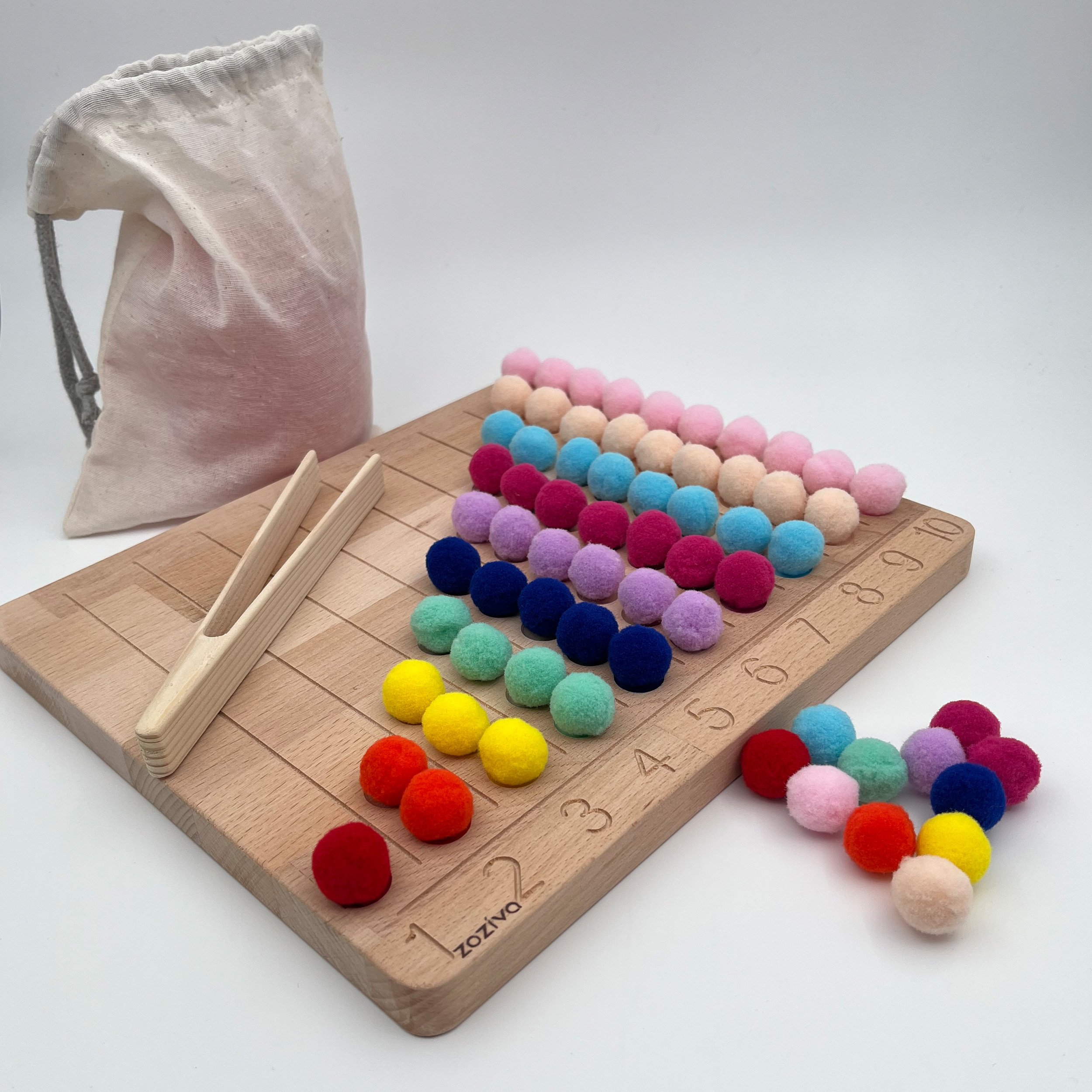 Montessori Educational Wooden Toy - Colorful Balls Number Learning Board