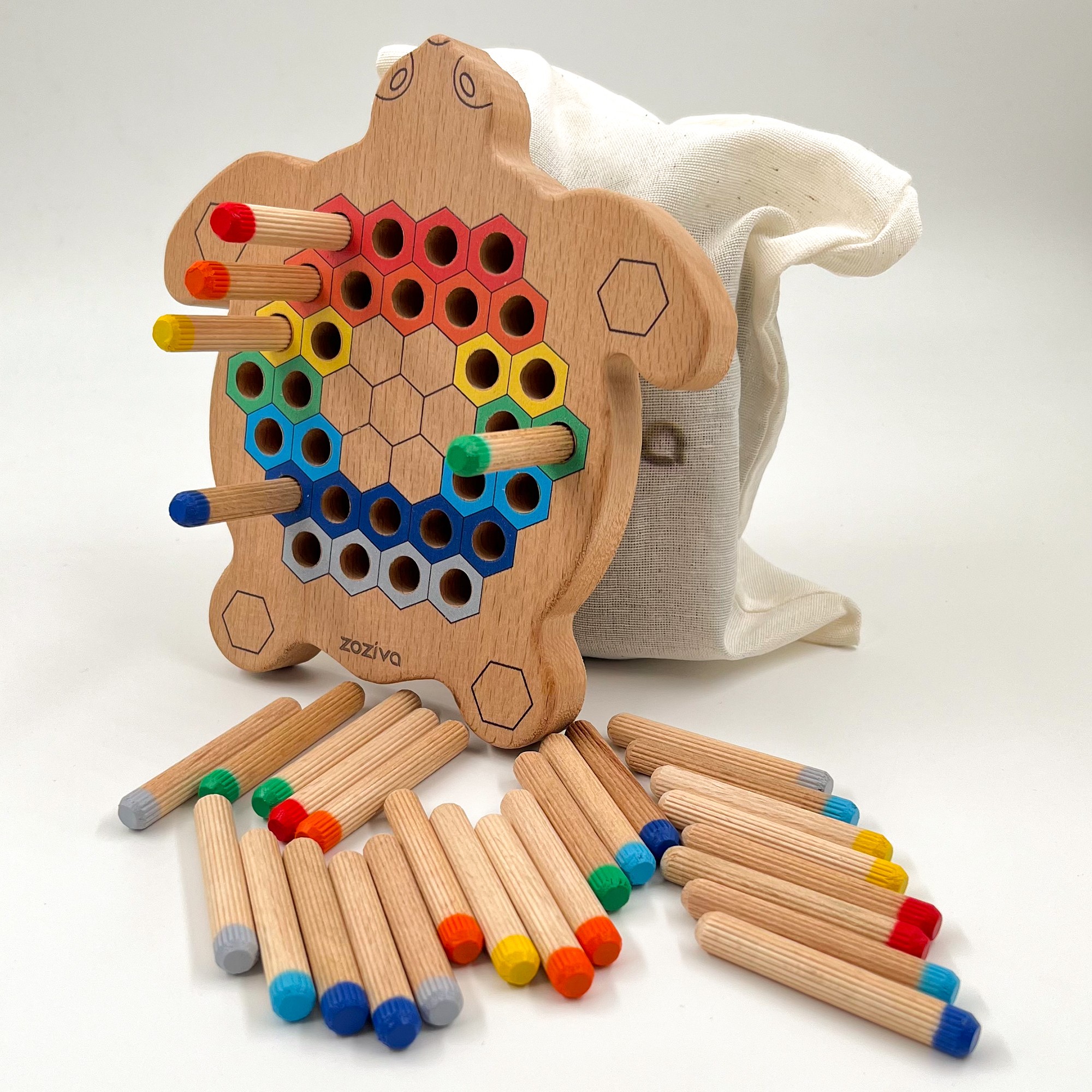 Montessori Eğitici Ahşap Oyuncak – Tak Çıkar Renkli Ahşap Oyuncak - kaplumbağa tak-çıkar oyuncağı