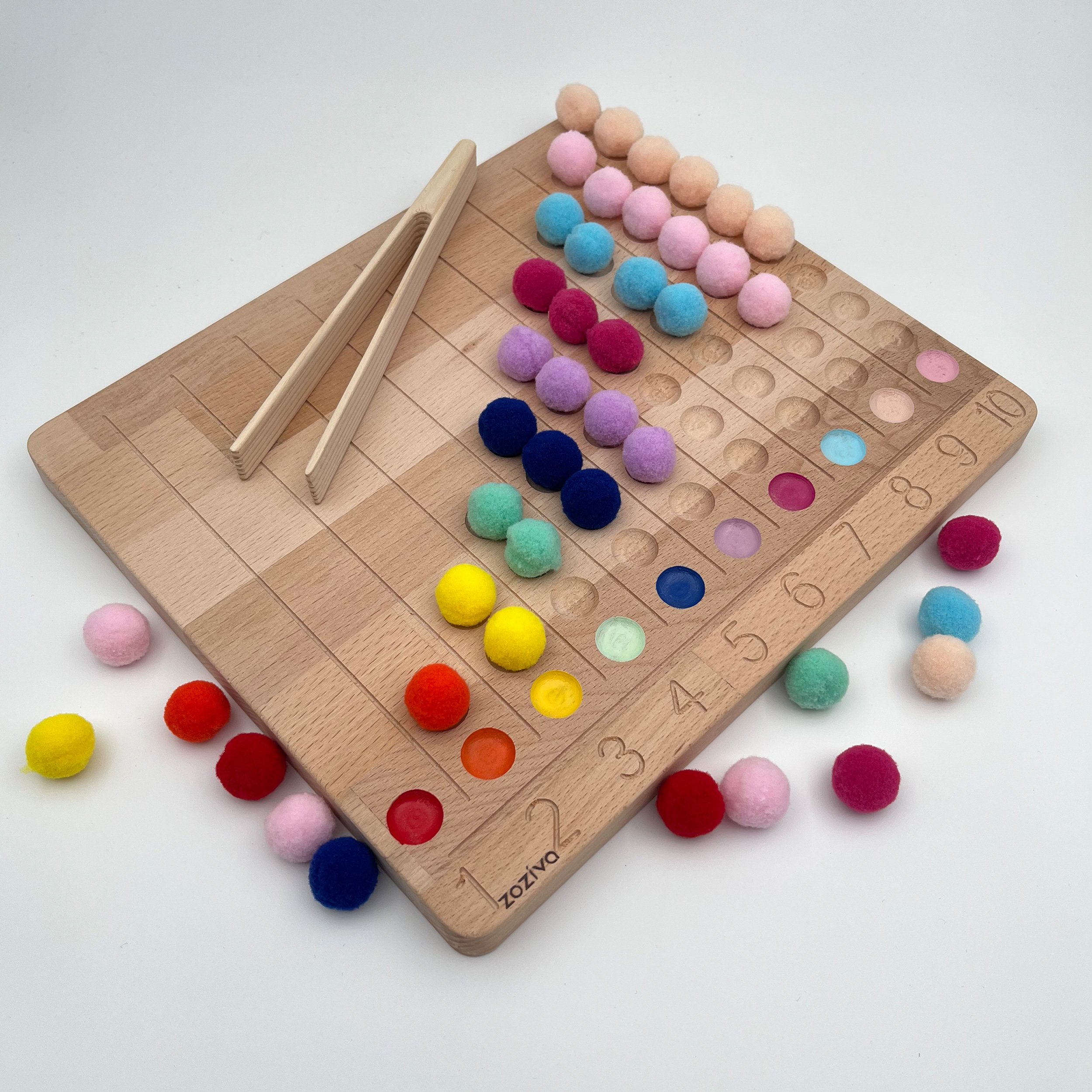 Montessori Educational Wooden Toy - Colorful Balls Number Learning Board