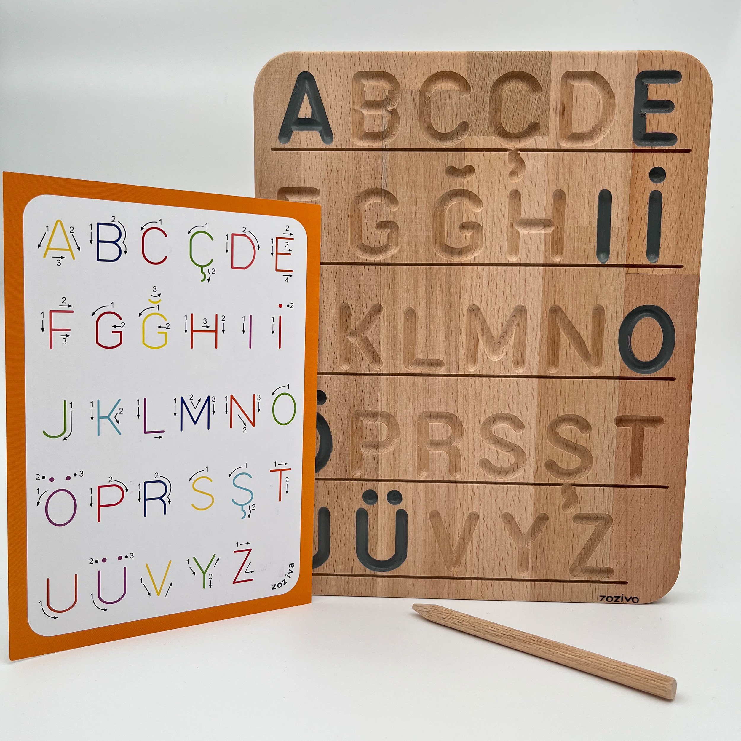 Montessori Educational Wooden Toy - Double Sided Alphabet Learning Board