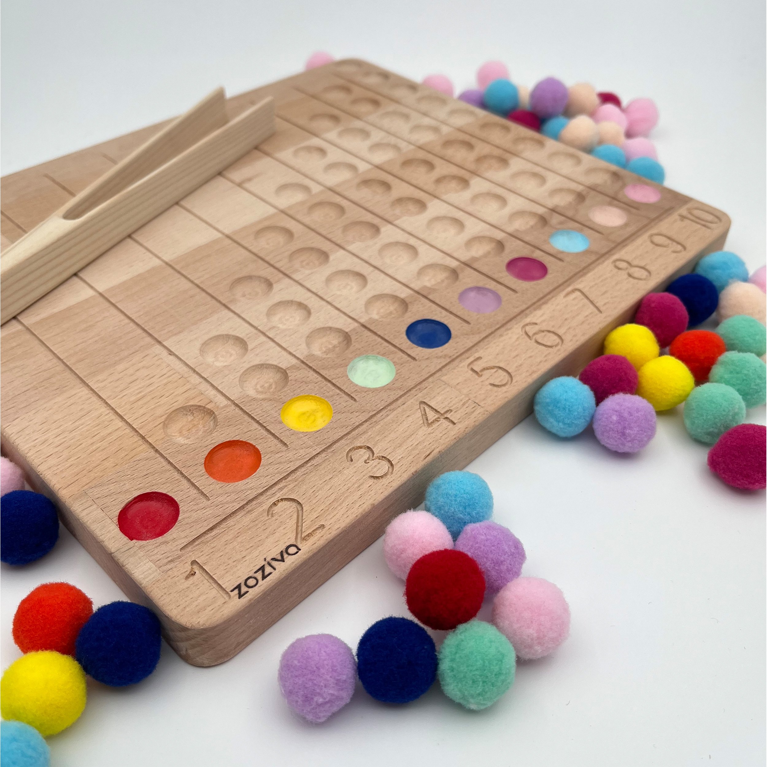 Montessori Educational Wooden Toy - Colorful Balls Number Learning Board