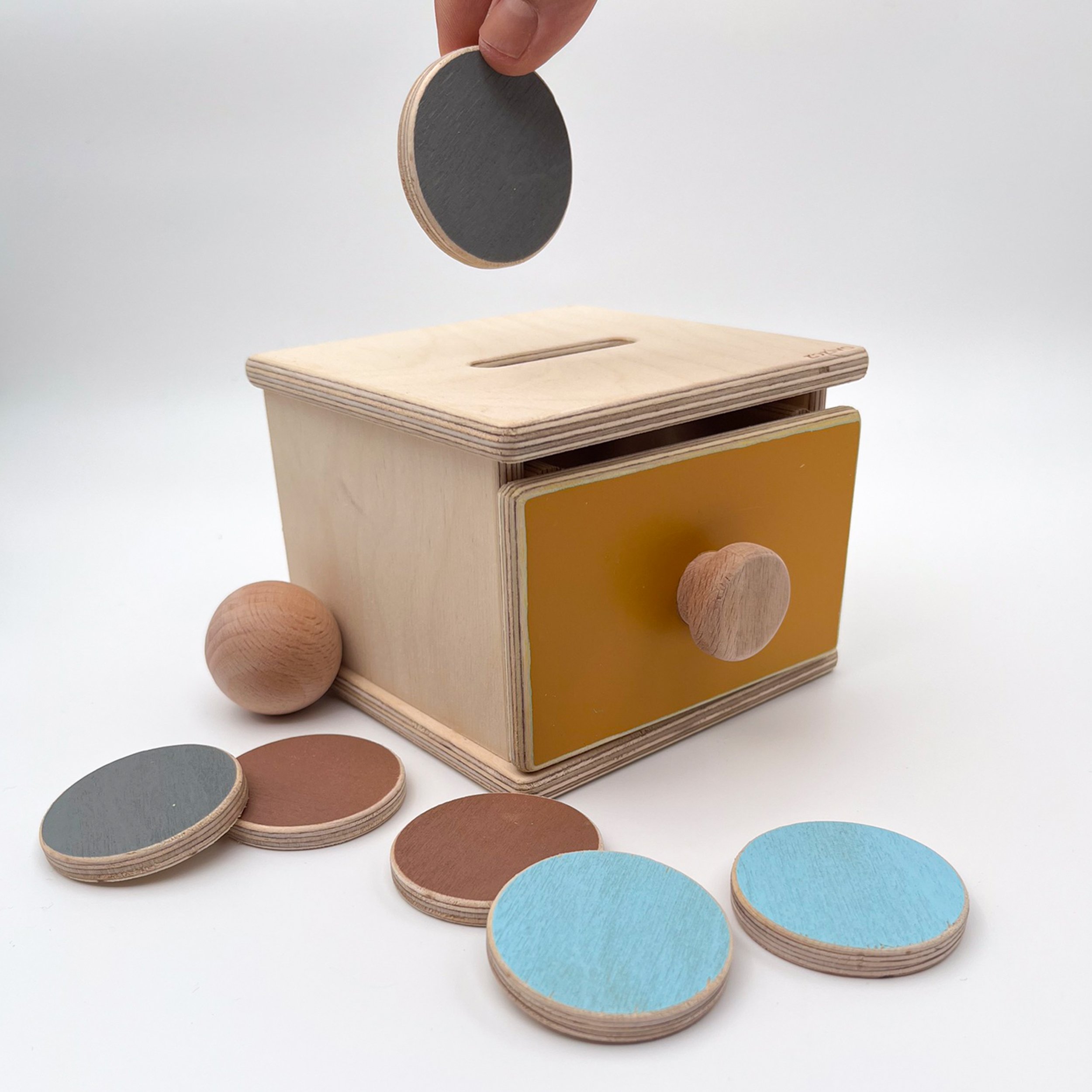 Montessori Top ve Para Kutusu (2in1), 1 Yaş için Bebek Ahşap Oyuncakları, İlk Öğrenme Oyuncakları