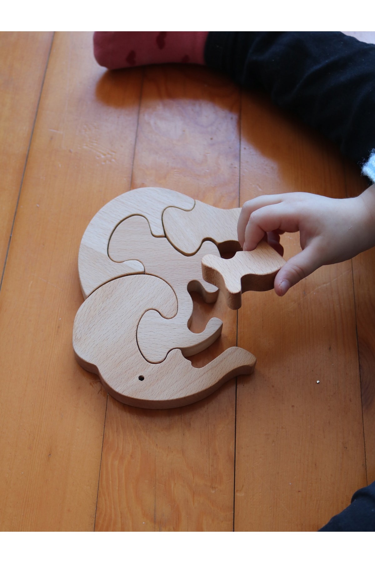 Doğal Ahşap Fil Yapboz, Montessori Eğitici Ahşap Oyuncak
